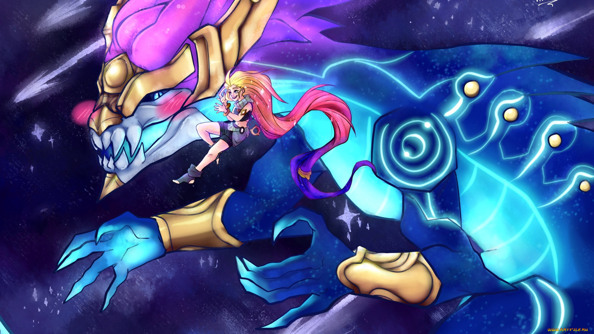 видео, игры, league, of, legends, монстр, девушка, aurelion, sol, zoe