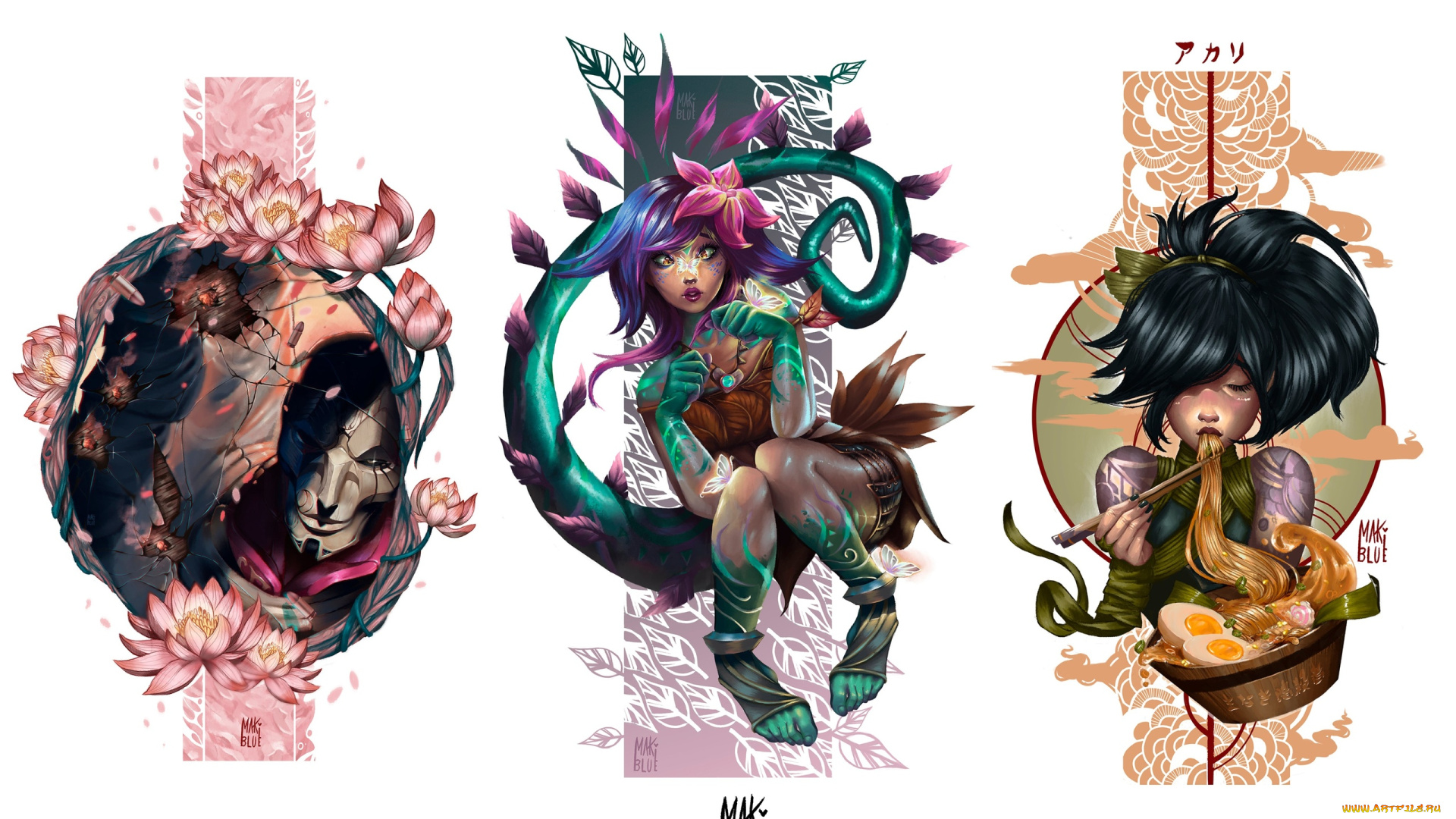 видео, игры, league, of, legends, персонажи, цветы, хвост, еда, jhin, neeko, akali