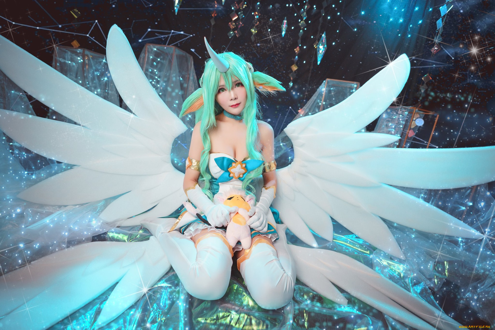 девушки, -, креатив, , косплей, костюм, сорака, блестки, игрушка, рог