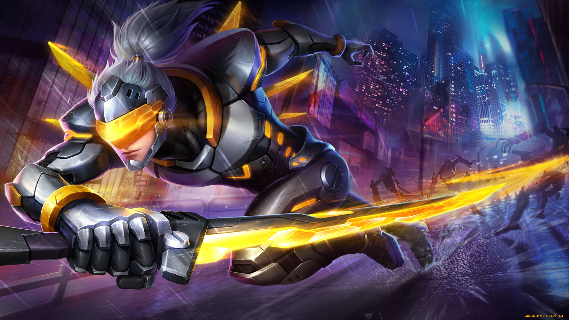 видео, игры, heroes, evolved, девушка, киборг, меч, скорость, город, демоны