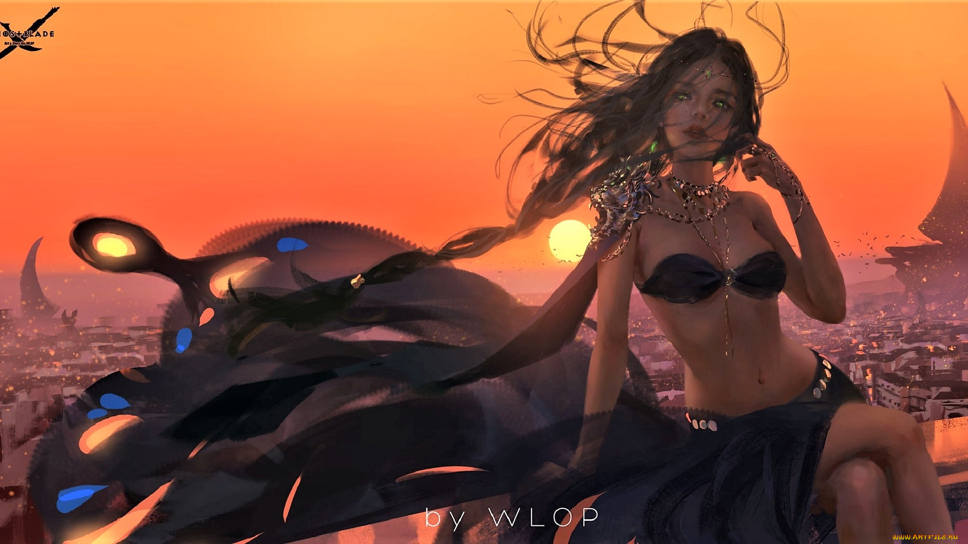 фэнтези, _ghost, blade, , , призрачный, клинок, девушка, город