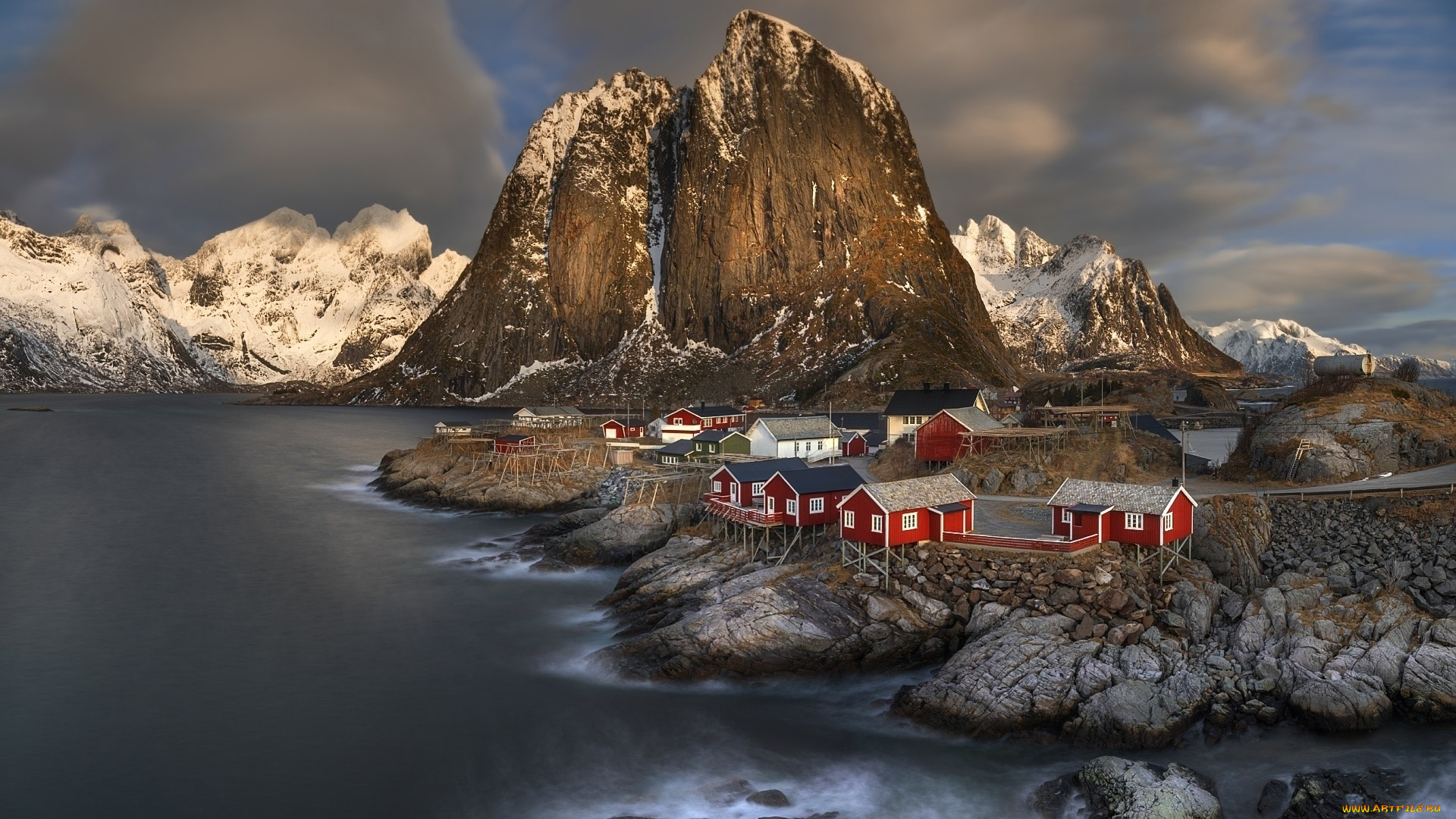 города, лофотенские, острова, , норвегия, горы, фьорд, дома