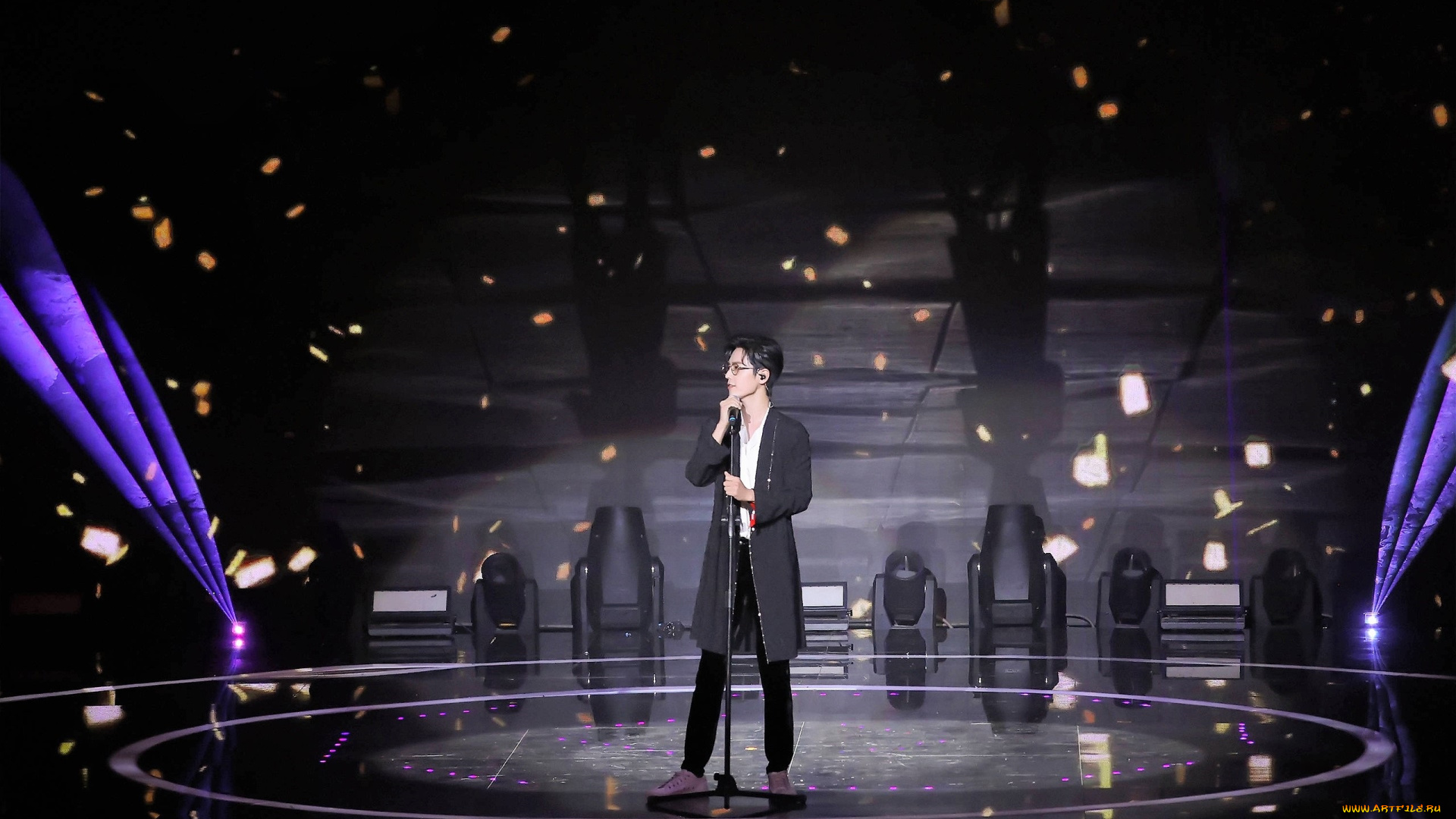 мужчины, xiao, zhan, актер, певец, пальто, микрофон, сцена