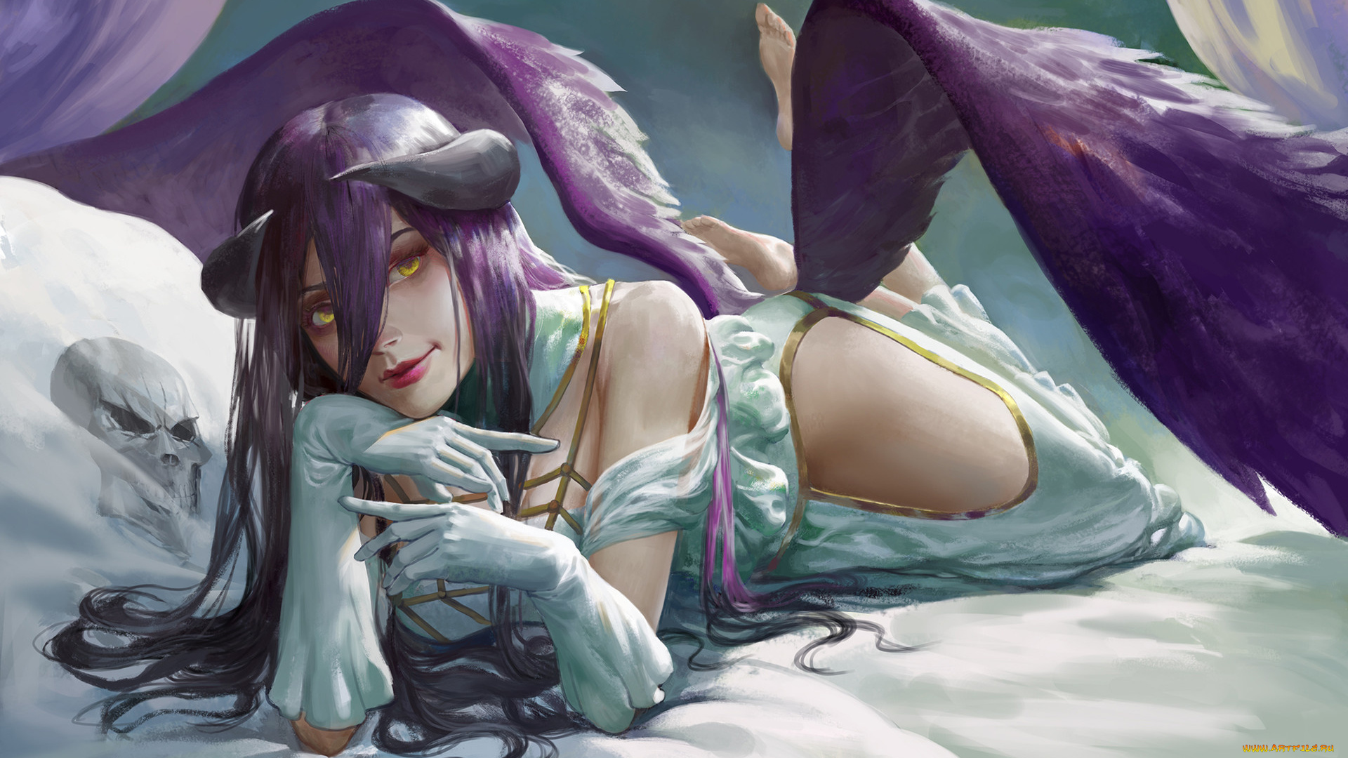 повелитель, аниме, overlord, albedo, крылья, девушка, демоница