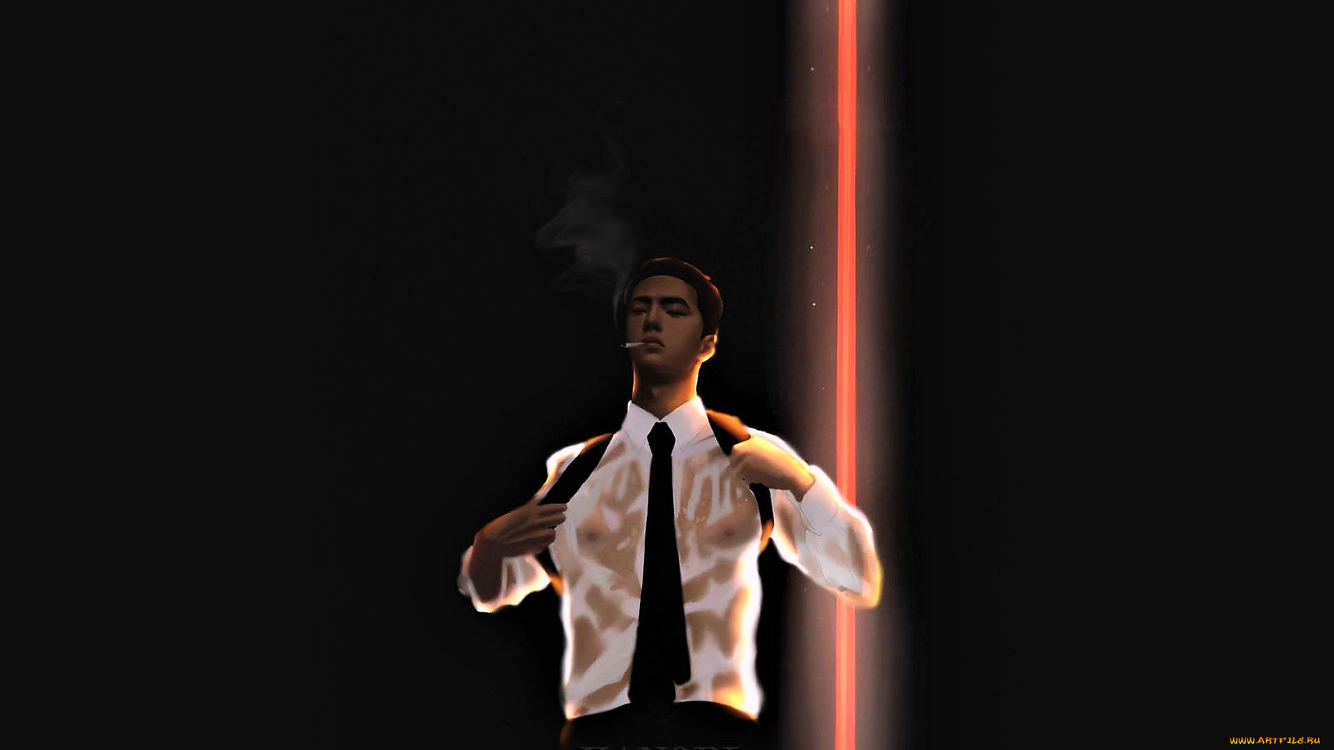 рисованное, кино, , мультфильмы, ван, ибо, сигарета, рубашка, галстук