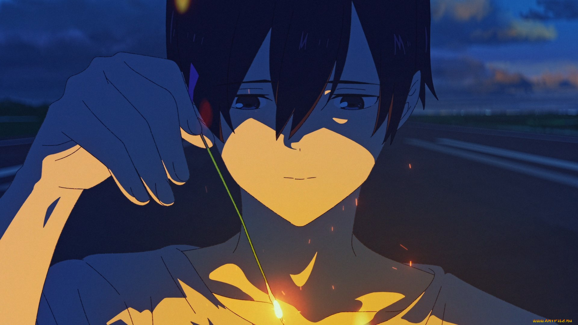 summer, ghost, аниме, лицо, огонь