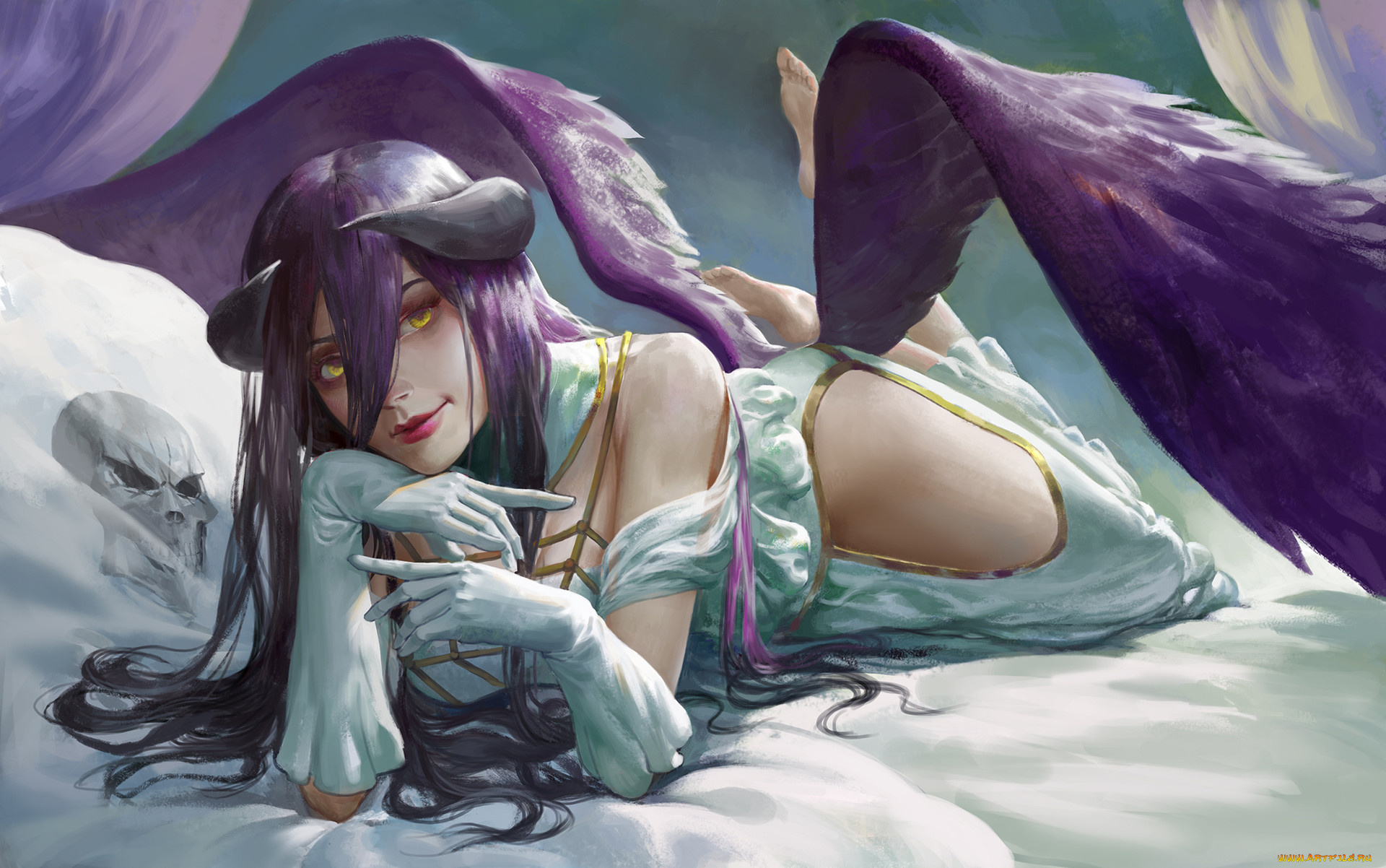 повелитель, аниме, overlord, albedo, крылья, девушка, демоница