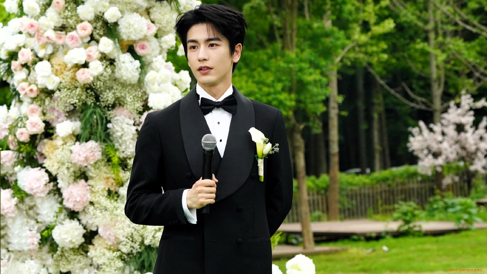 zhang, ling, he, мужчины, актер, костюм, цветы, микрофон