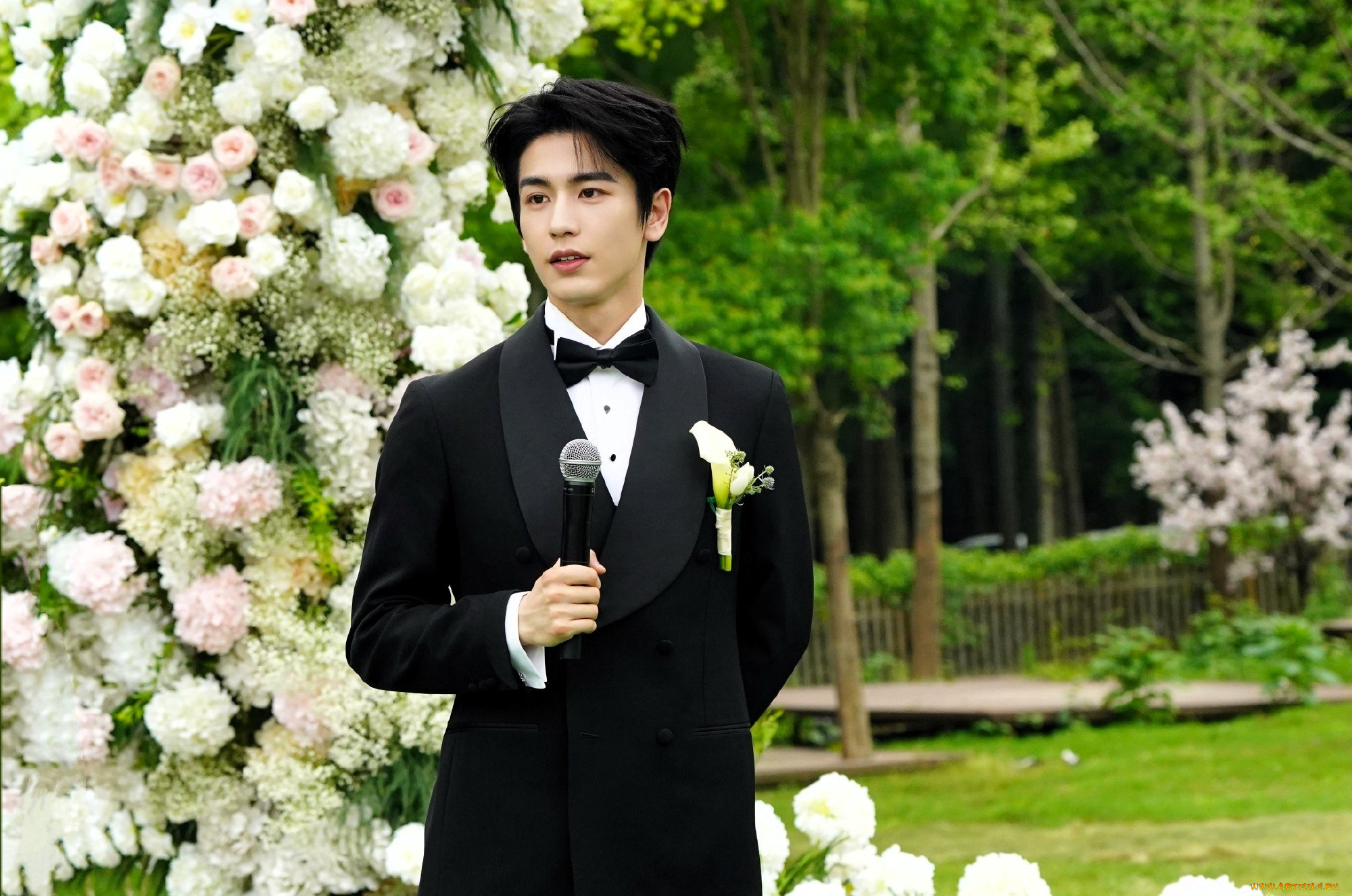 zhang, ling, he, мужчины, актер, костюм, цветы, микрофон