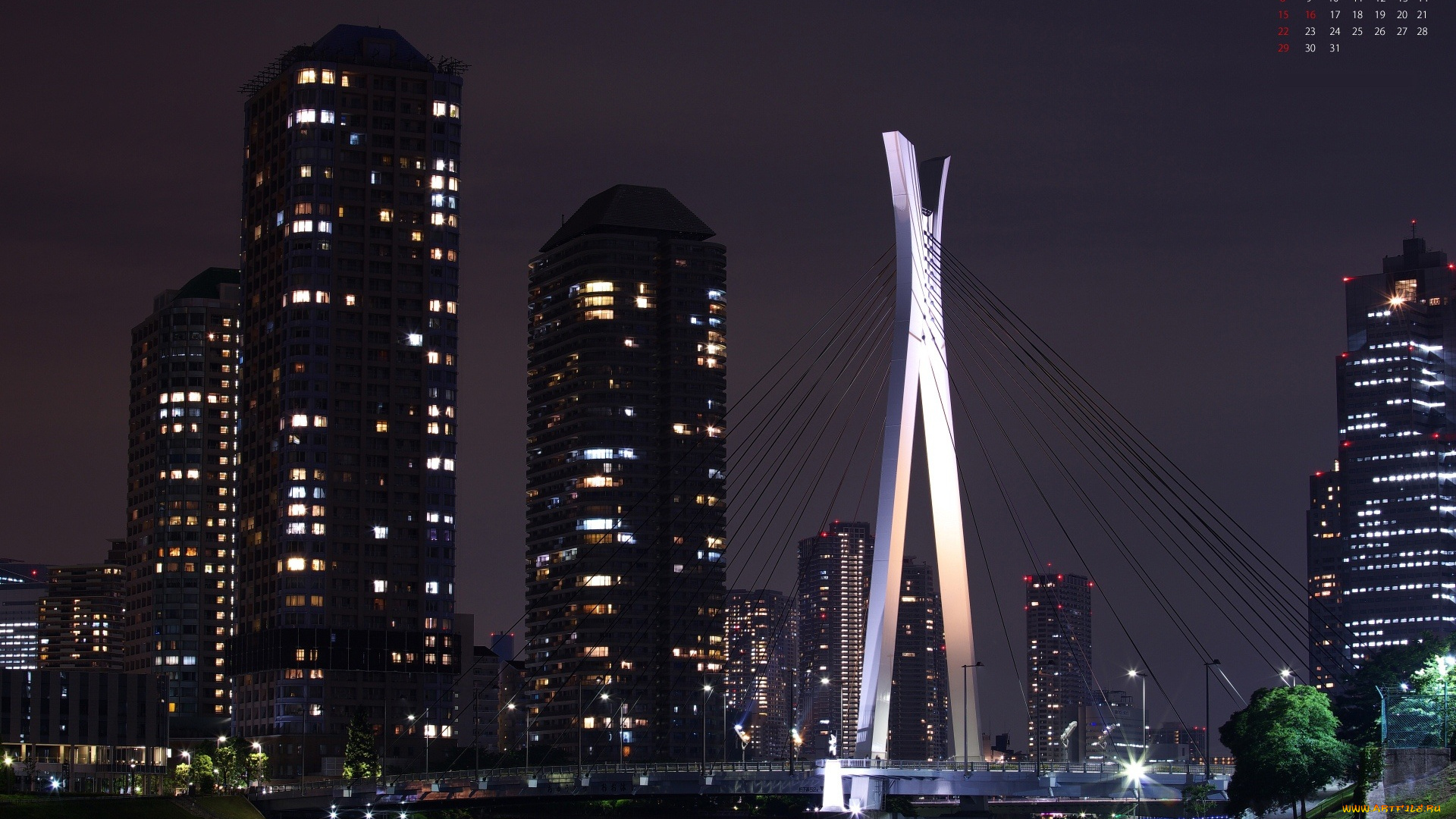 календари, города, мост, ночь, город