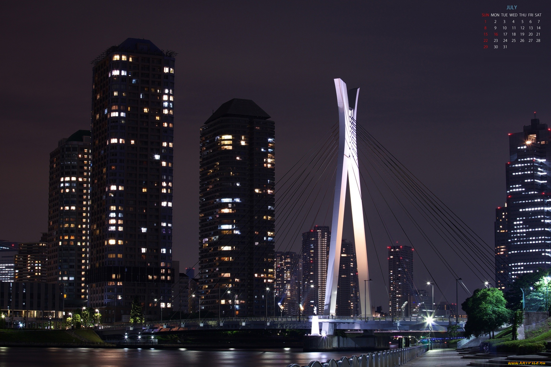 календари, города, мост, ночь, город