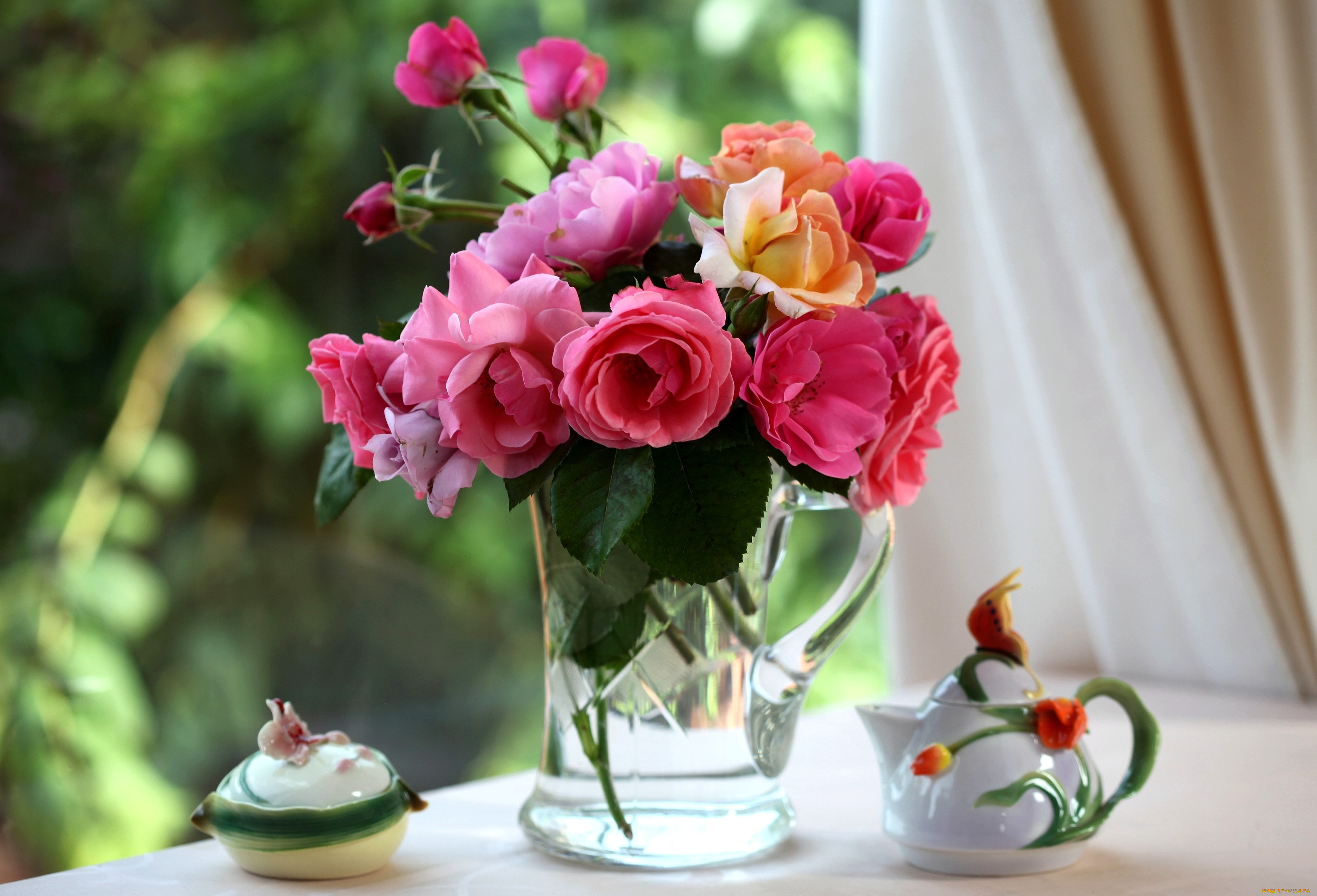 цветы, розы, ваза, букет