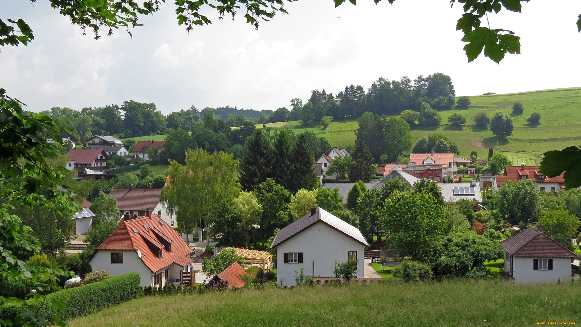 германия, бавария, нидерайхбах, города, пейзажи, дома, пейзаж