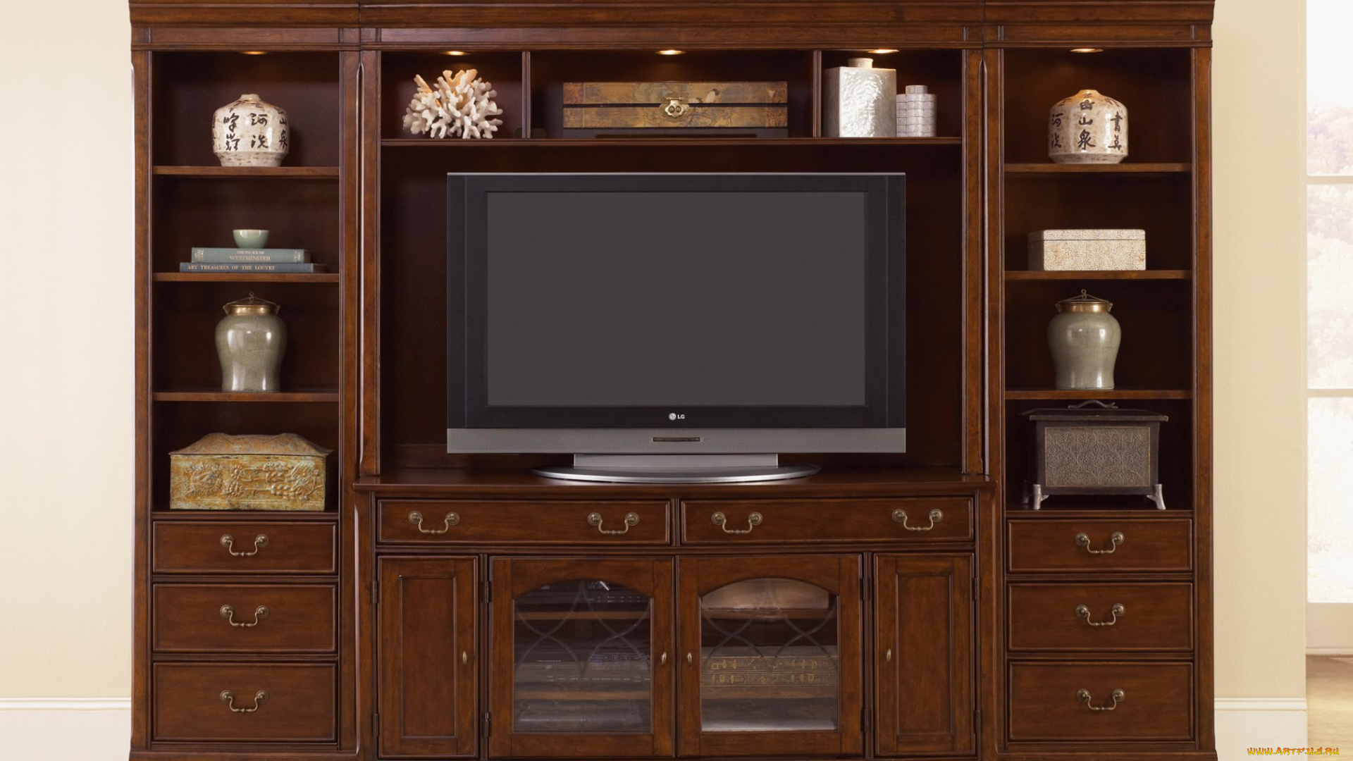 интерьер, мебель, телевизор, шкатулки