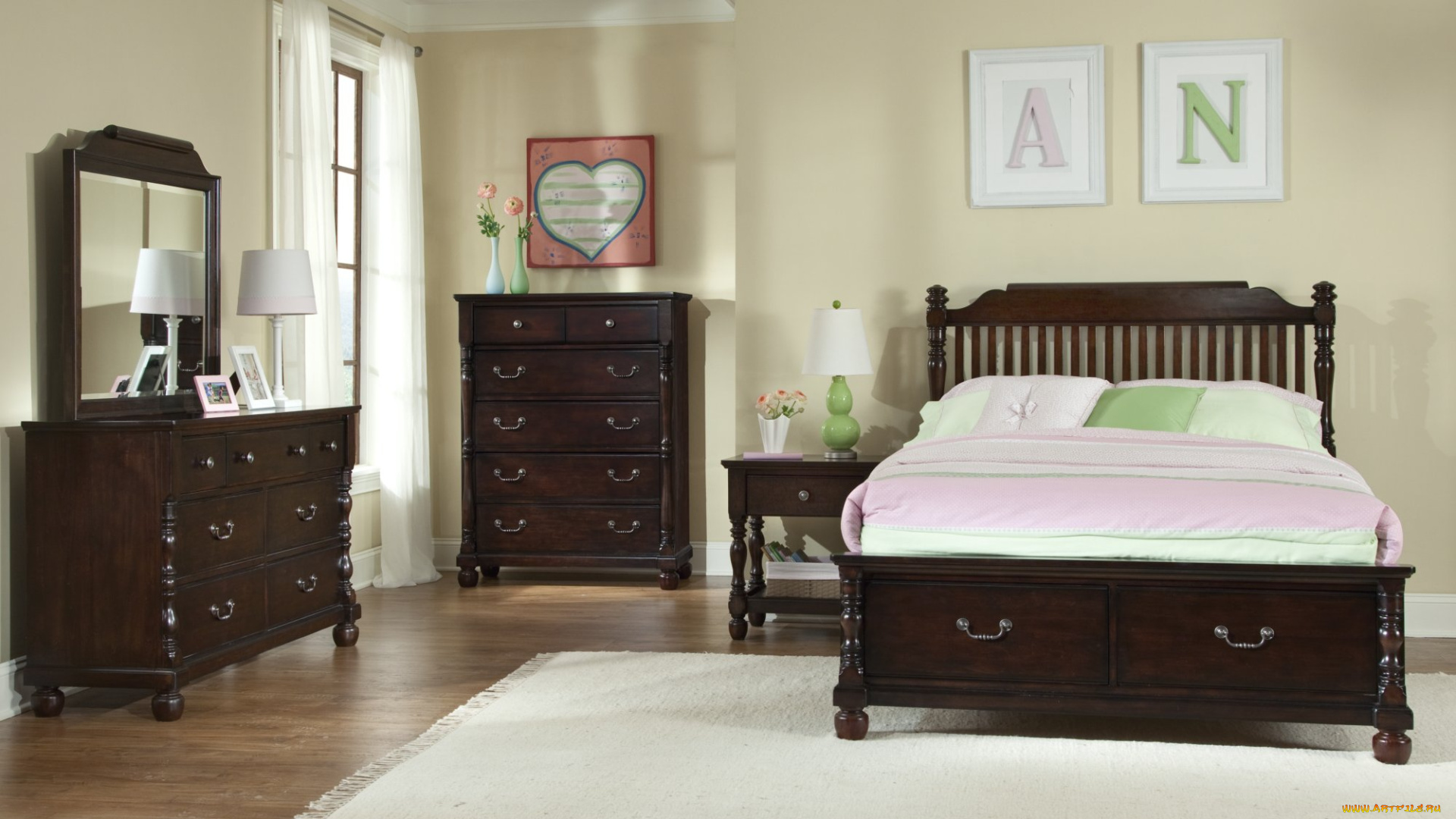 интерьер, спальня, кровать, тумбочки