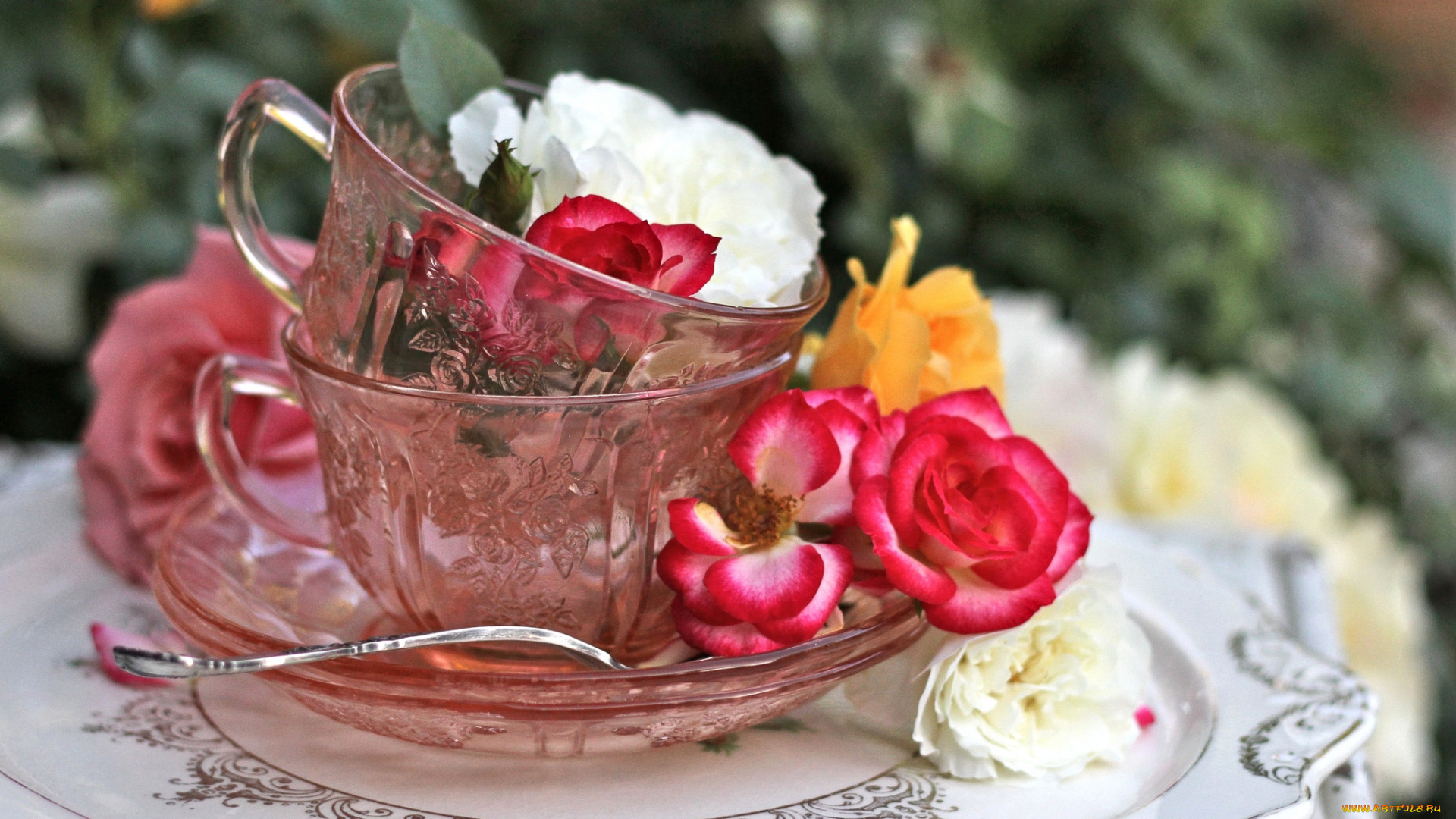разное, посуда, столовые, приборы, кухонная, утварь, розы, чашки