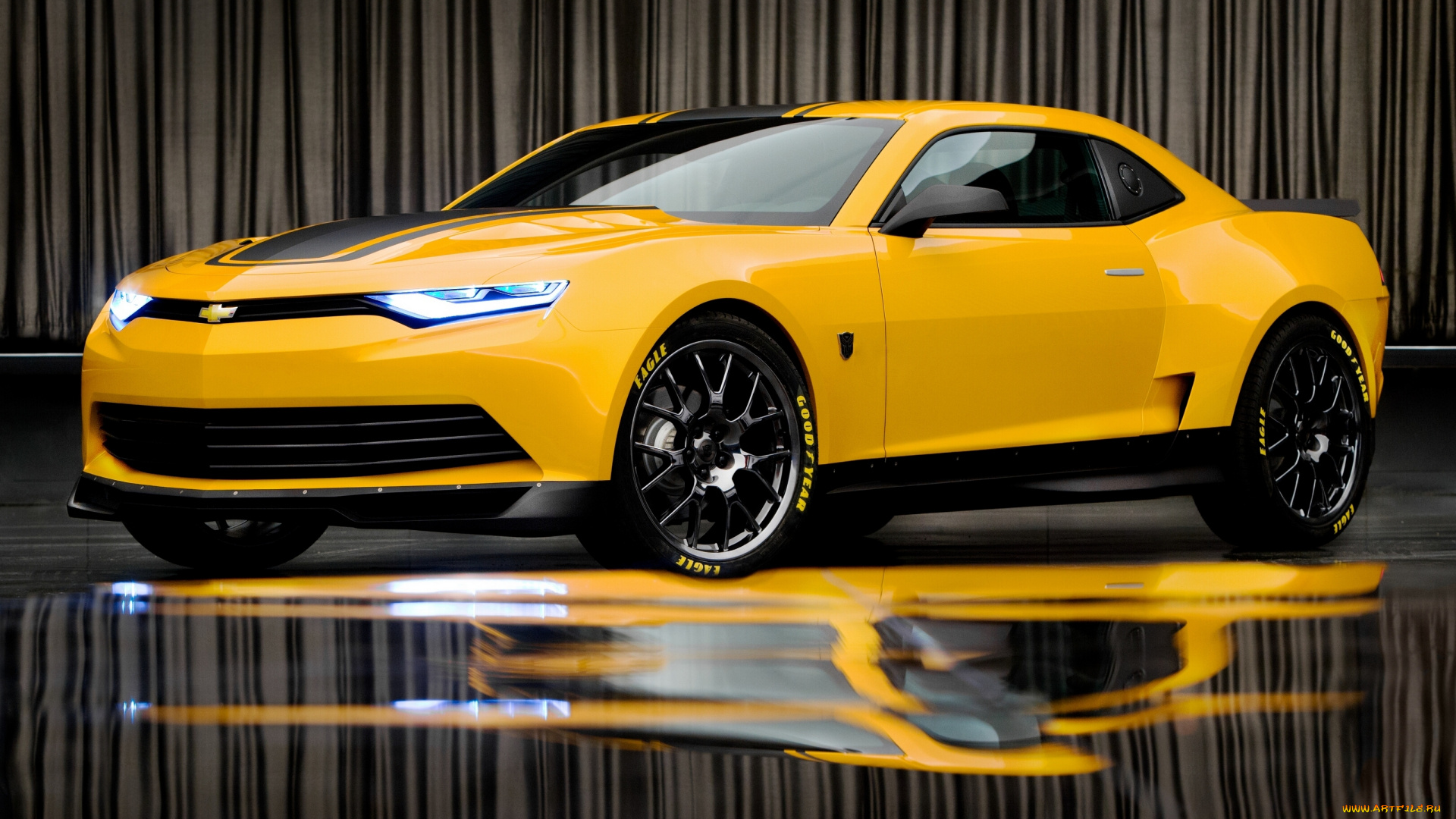 transformers, кино, фильмы, отражение, chevrolet, camaro, bumblebee, concept