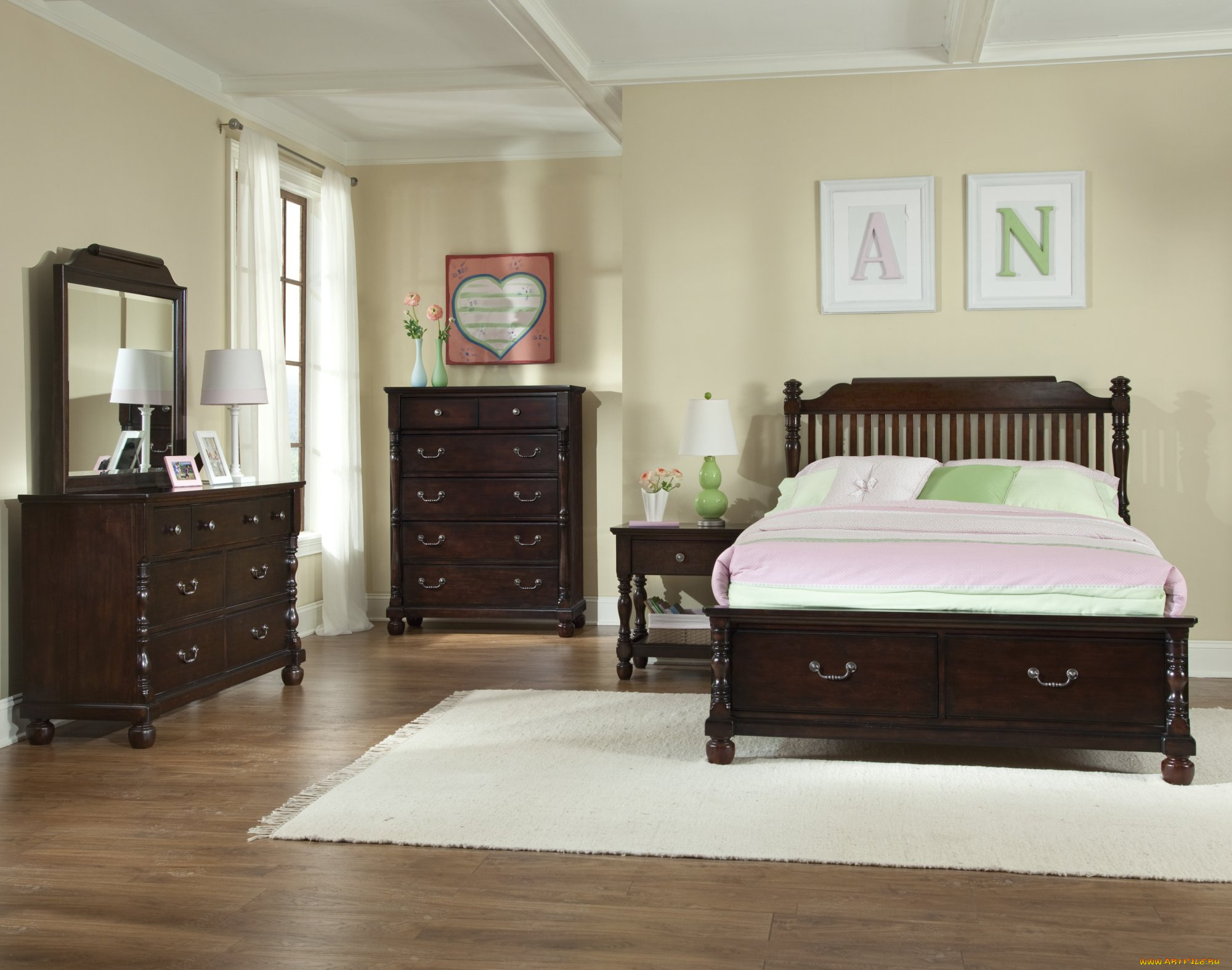 интерьер, спальня, кровать, тумбочки