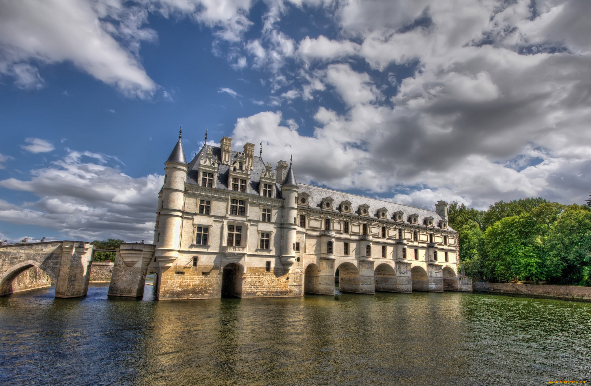 замок, шенонсо, города, замки, луары, франция, вода