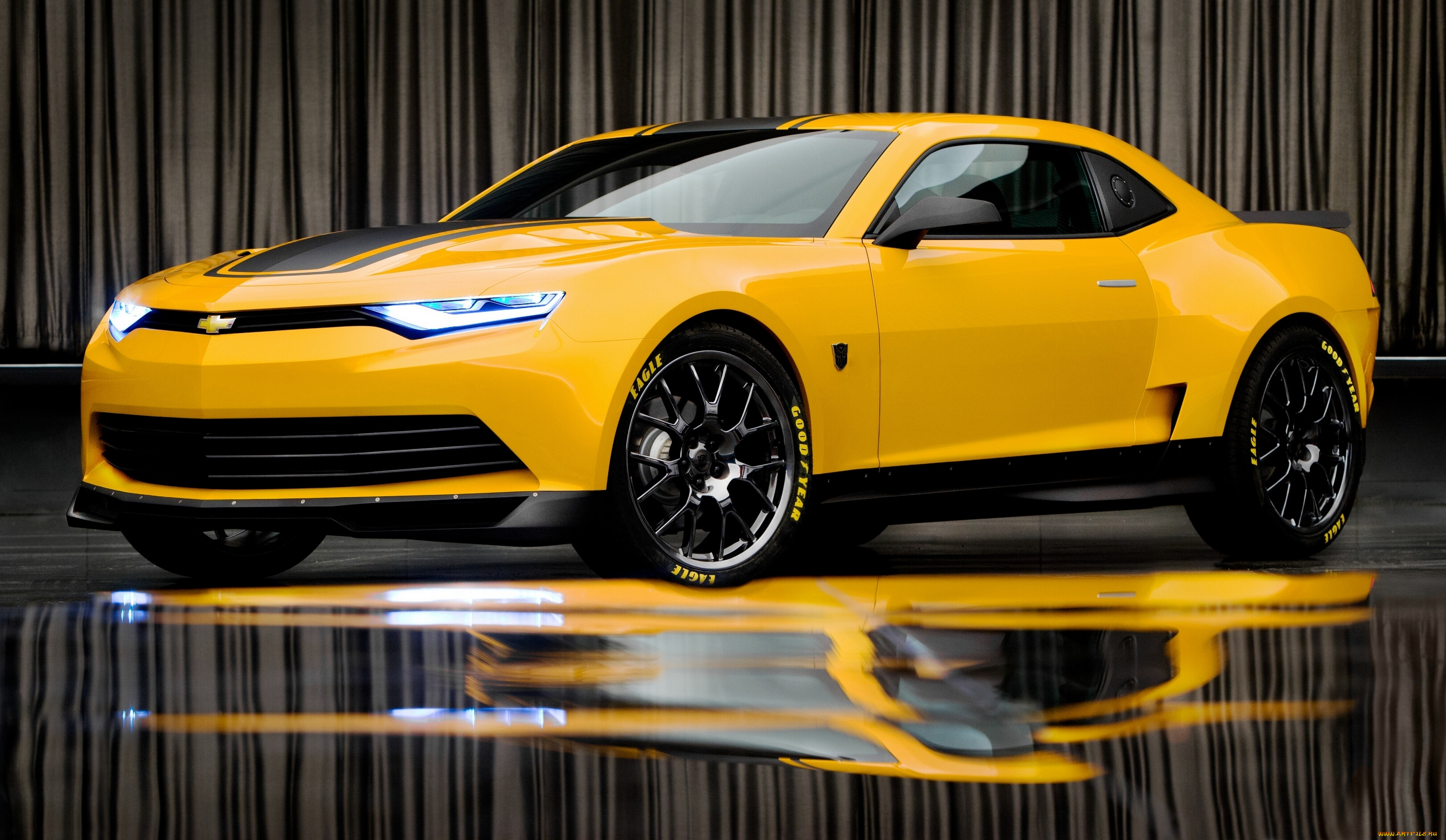transformers, кино, фильмы, отражение, chevrolet, camaro, bumblebee, concept