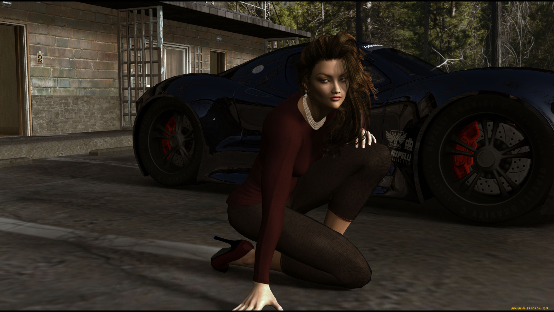 3д, графика, люди, , people, автомобиль, взгляд, девушка