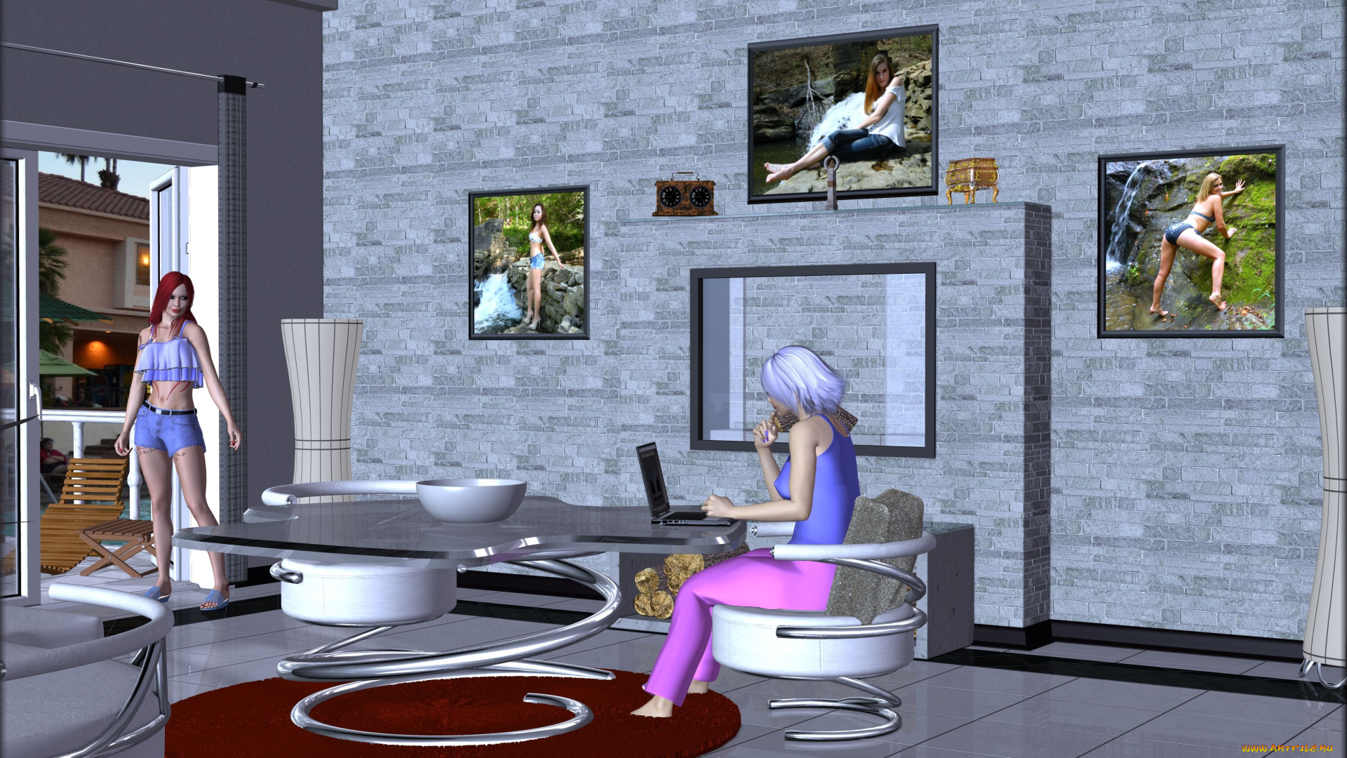 3д, графика, люди, , people, комната, беседа, девушки