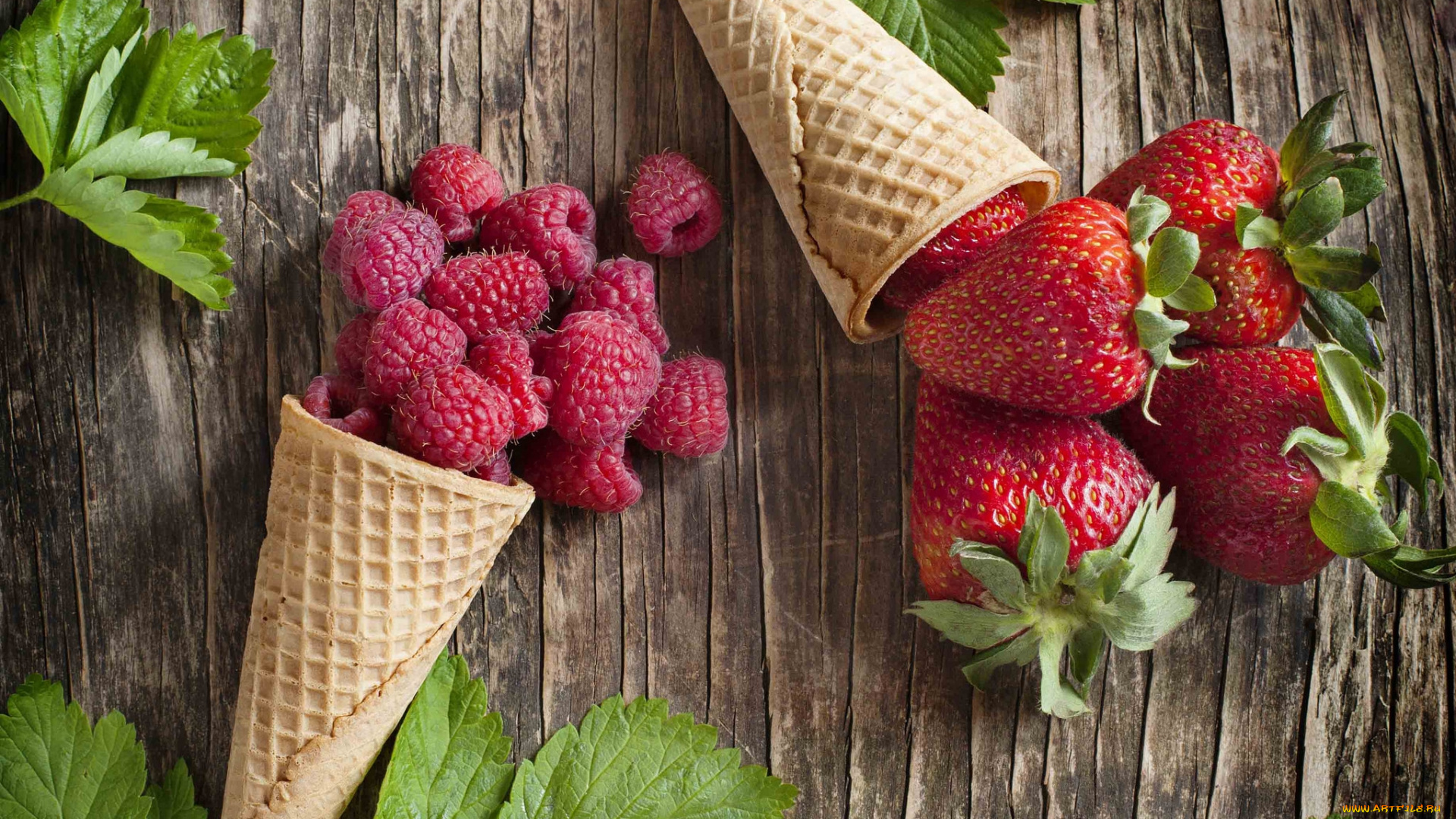 еда, фрукты, , ягоды, рожки, клубника, малина