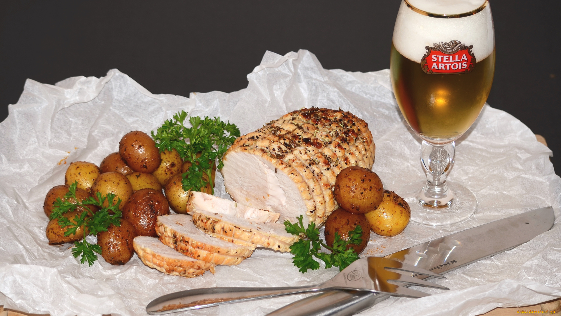 еда, натюрморт, картошка, мясо, пиво