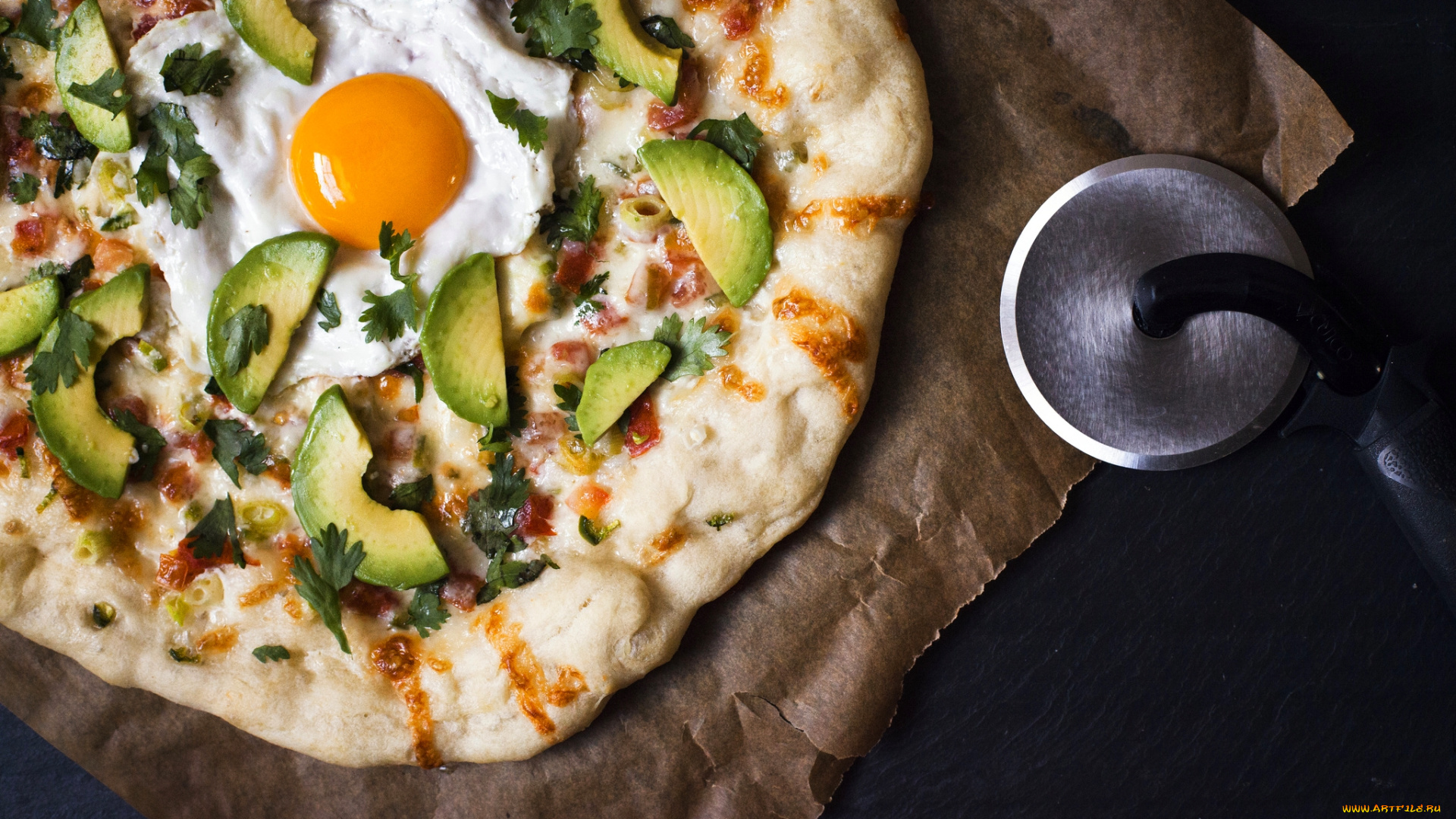 еда, пицца, яйцо, авокадо