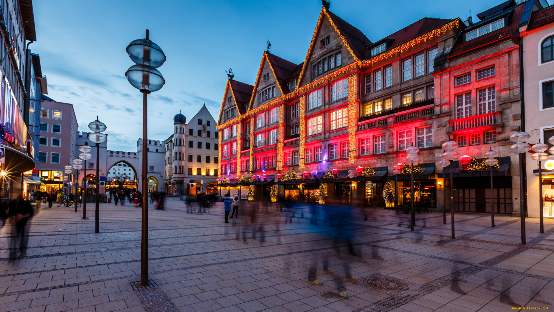 neuhauser, stra&, 223, , munich, , germany, города, мюнхен, , германия, germany, munich, karlstor, neuhauser, str, фонари, здания, улица, мюнхен, иллюминация