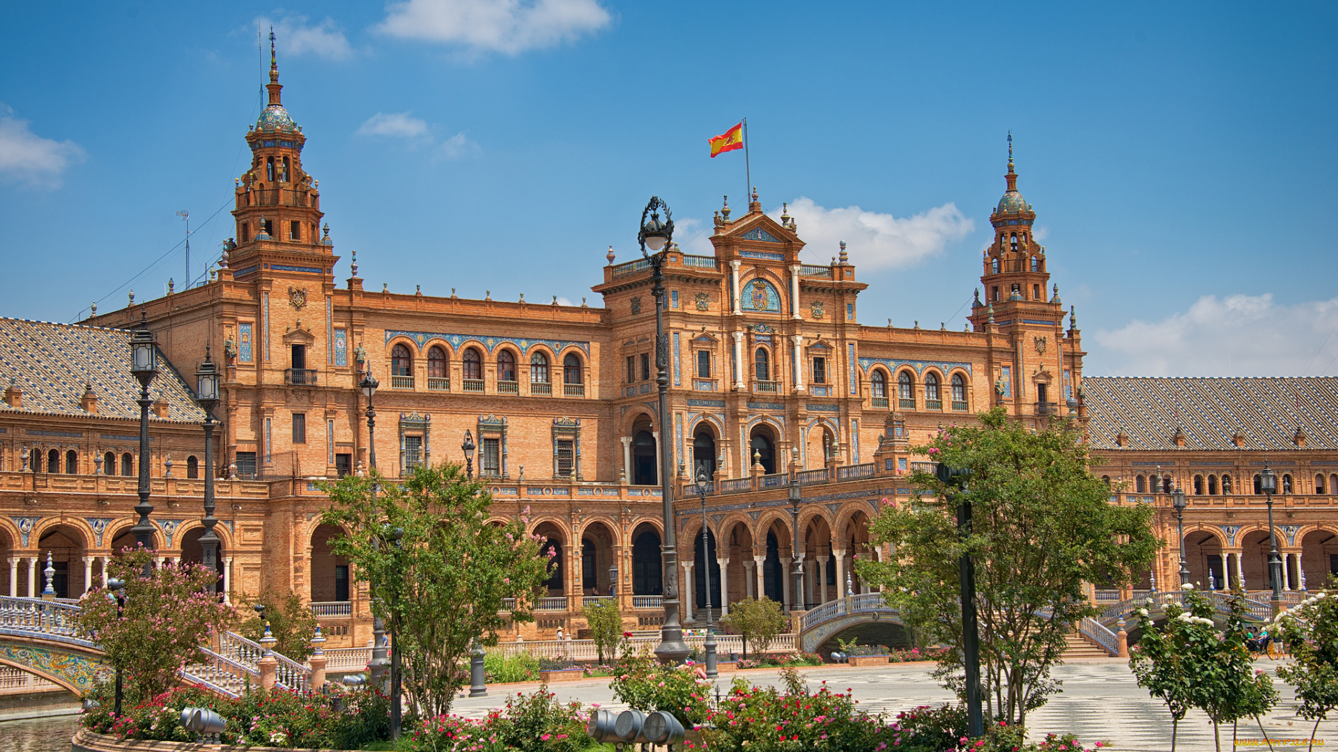 plaza, de, espa&, 241, , seville, , spain, города, севилья, , испания, дворец, парк, площадь