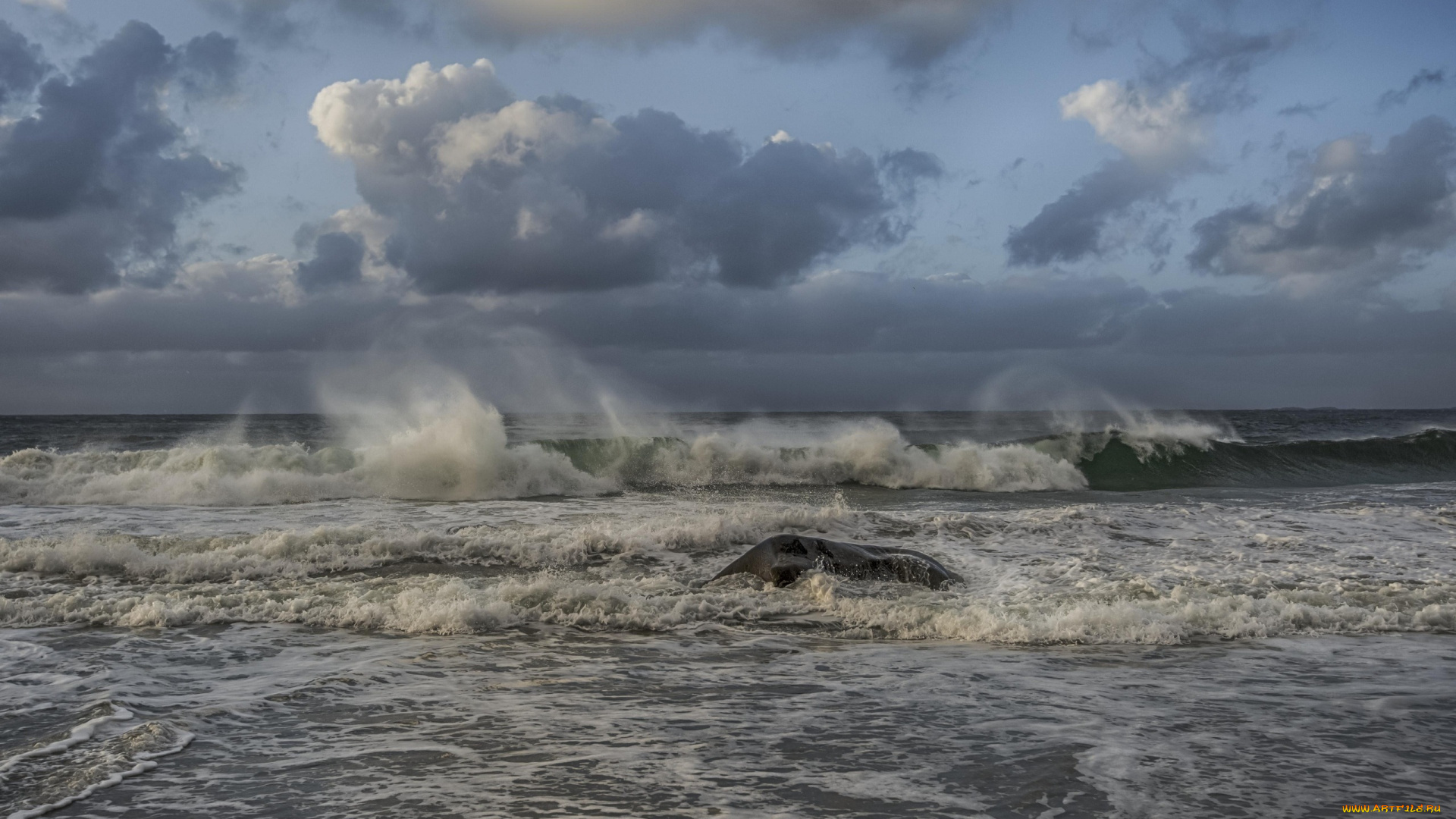природа, моря, океаны, камень, берег, горизонт, облака, небо, брызги, пена, прибой, волны