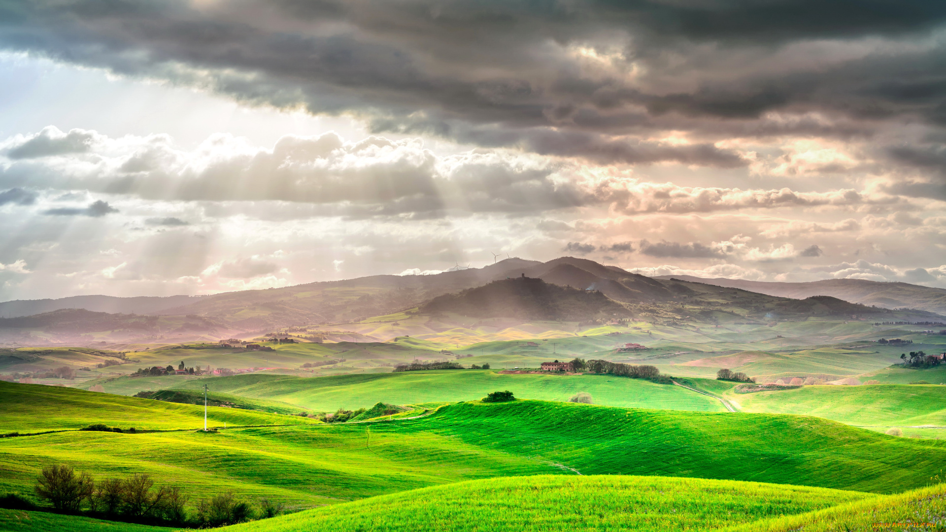 природа, поля, облака, небо, лето, италия, tuscany