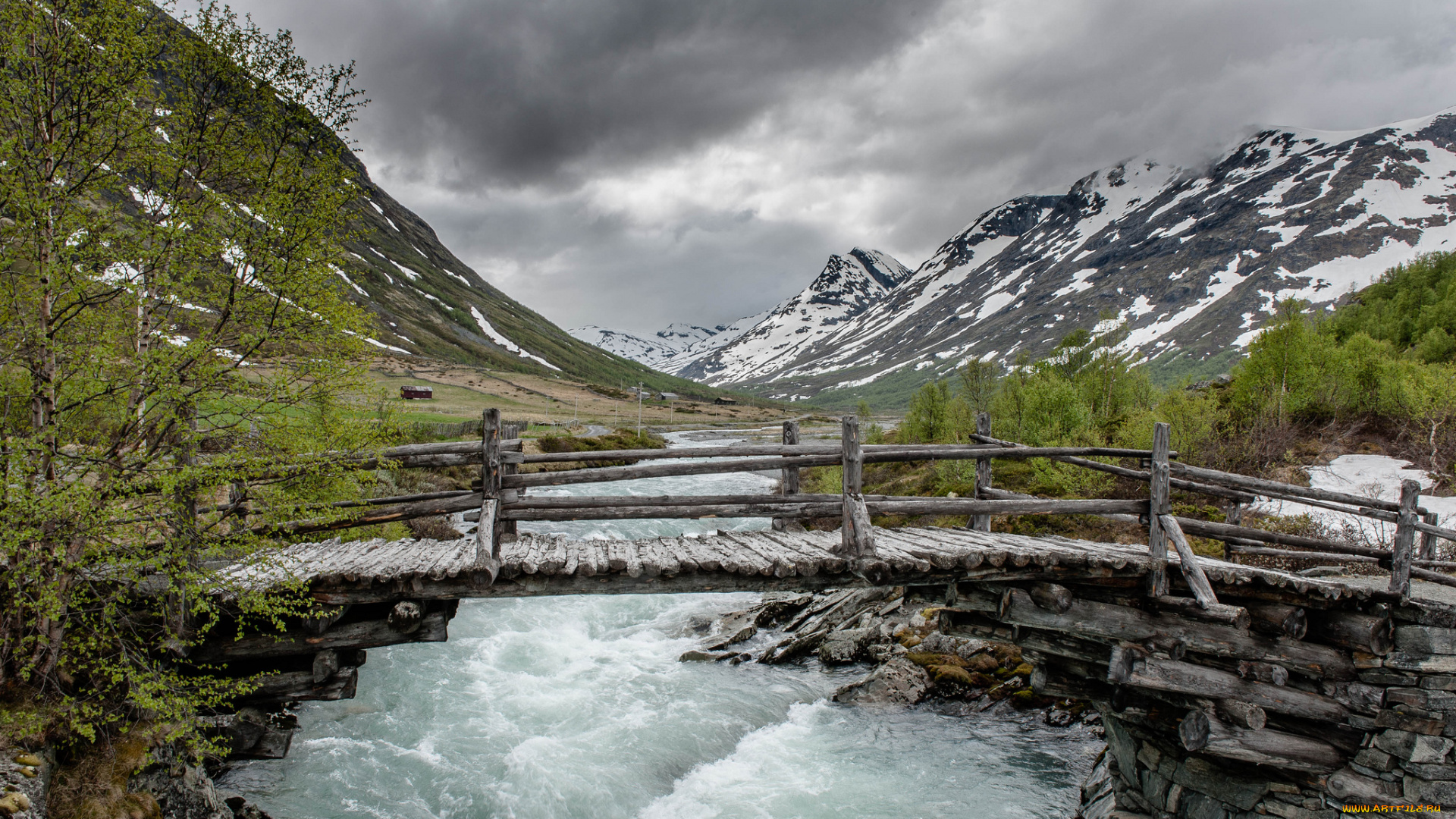 природа, реки, озера, мост, горы, стремнина, река