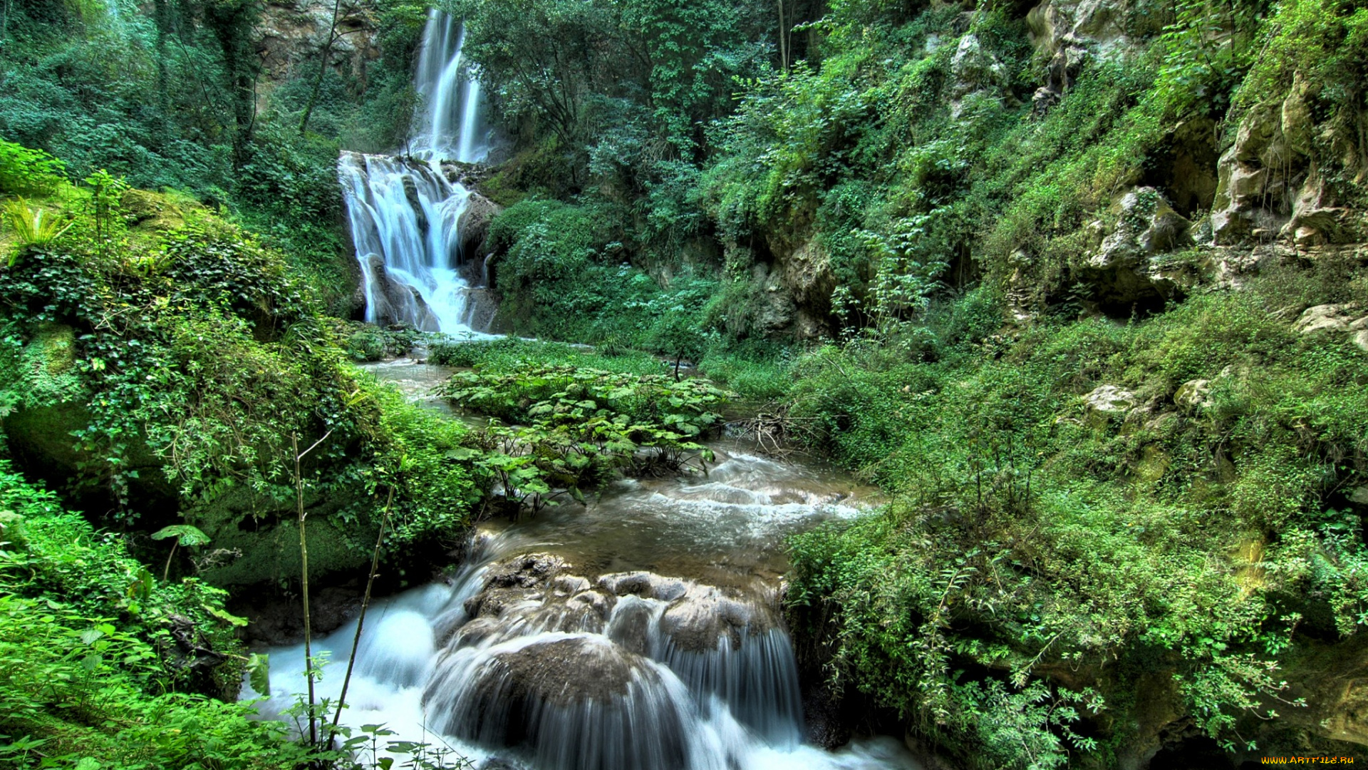 природа, водопады, водопад, река, лес