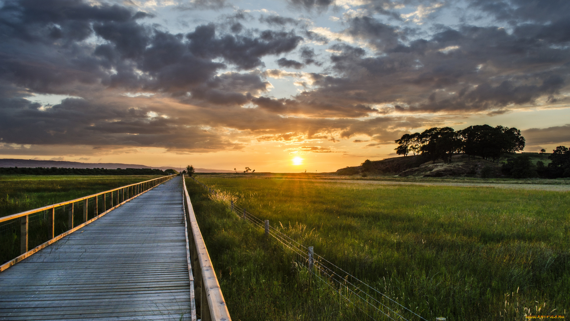 природа, восходы, закаты, поле, настил, тучи, горизонт, сияние, дорожка
