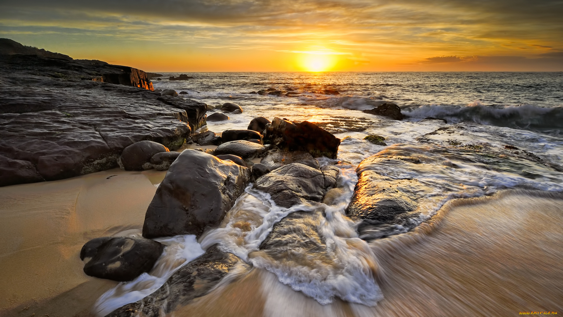 природа, восходы, закаты, заря, горизонт, берег, океан