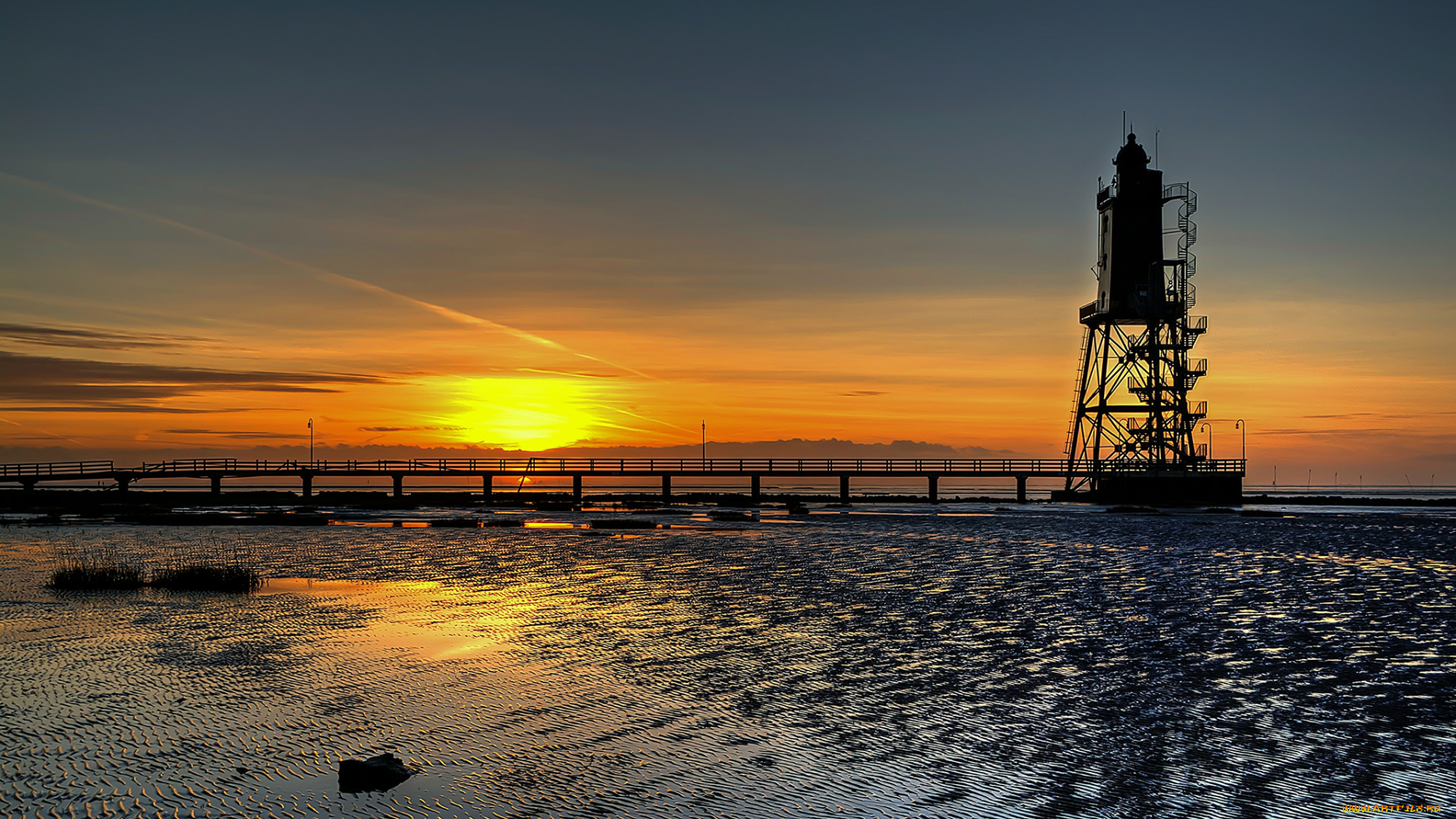 природа, восходы, закаты, заря, тучи, вышка, побережье