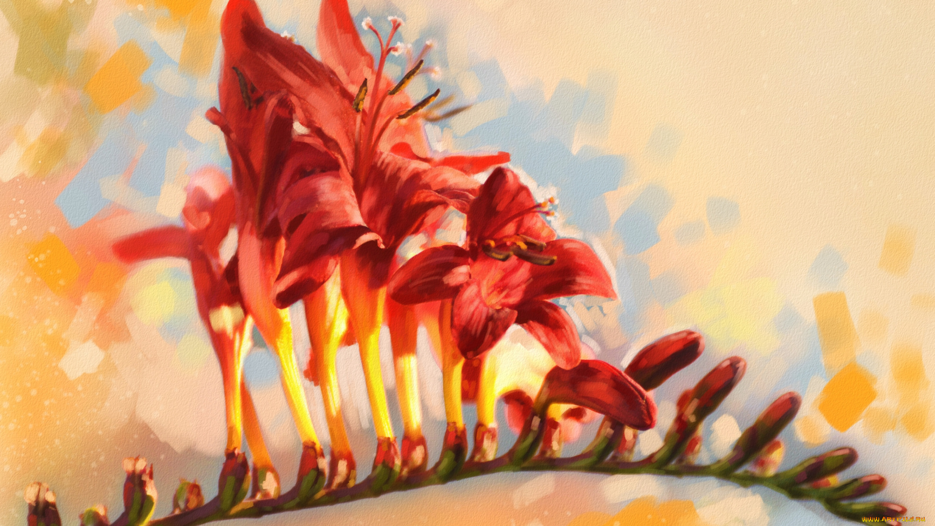 рисованные, цветы, ветка