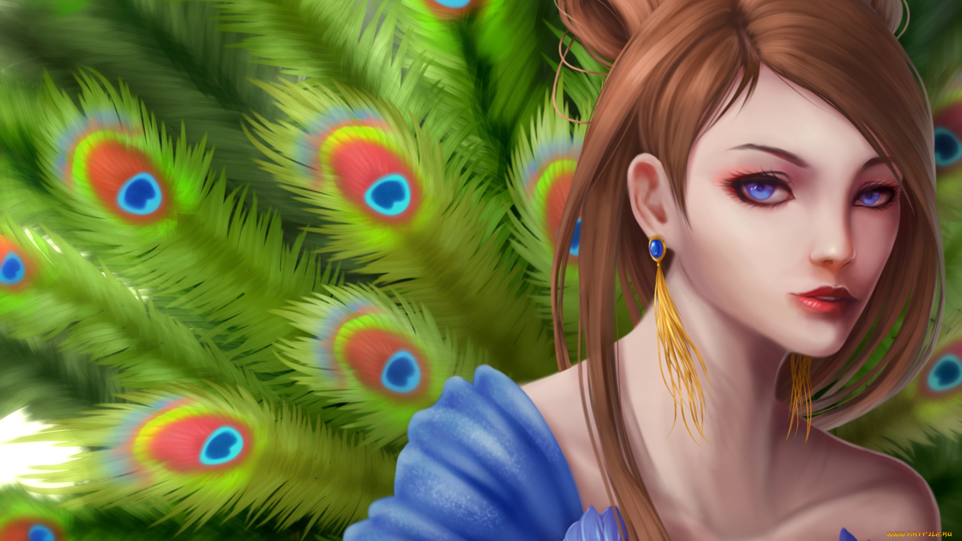 рисованные, люди, девушка, перья