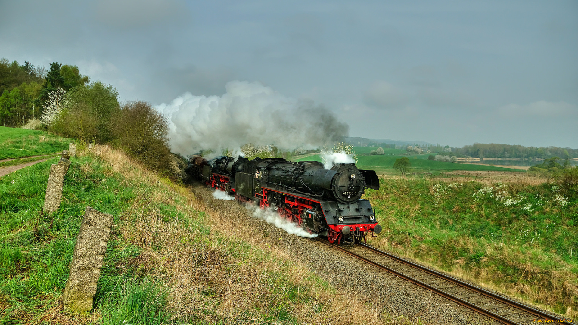 техника, паровозы, вагоны, паровоз, дорога, рельсы, железная