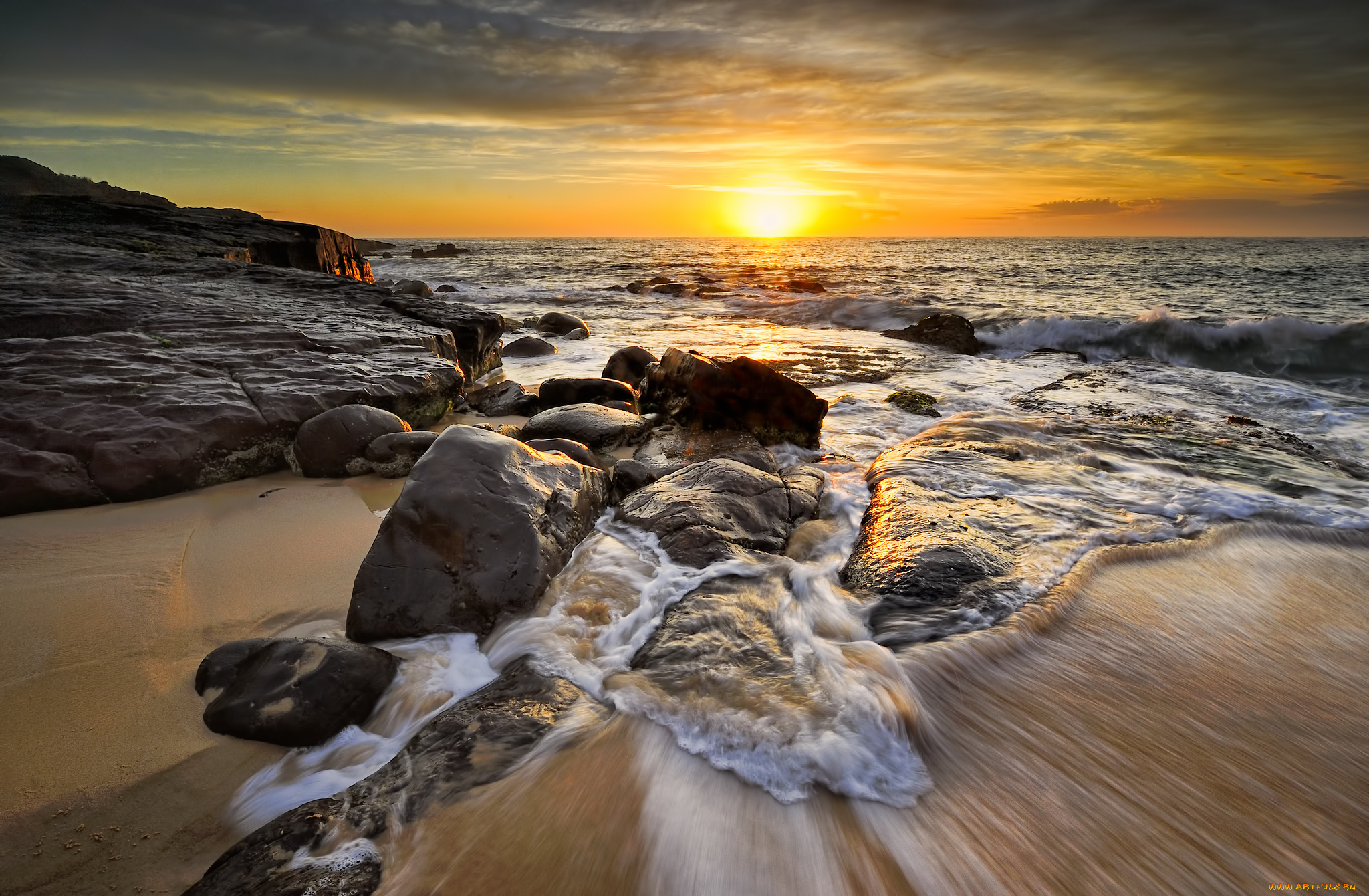 природа, восходы, закаты, заря, горизонт, берег, океан