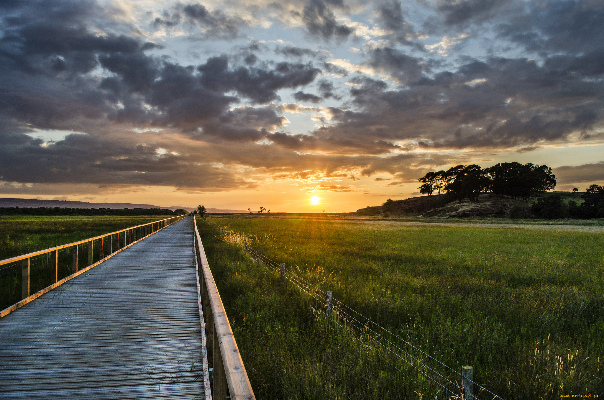 природа, восходы, закаты, поле, настил, тучи, горизонт, сияние, дорожка