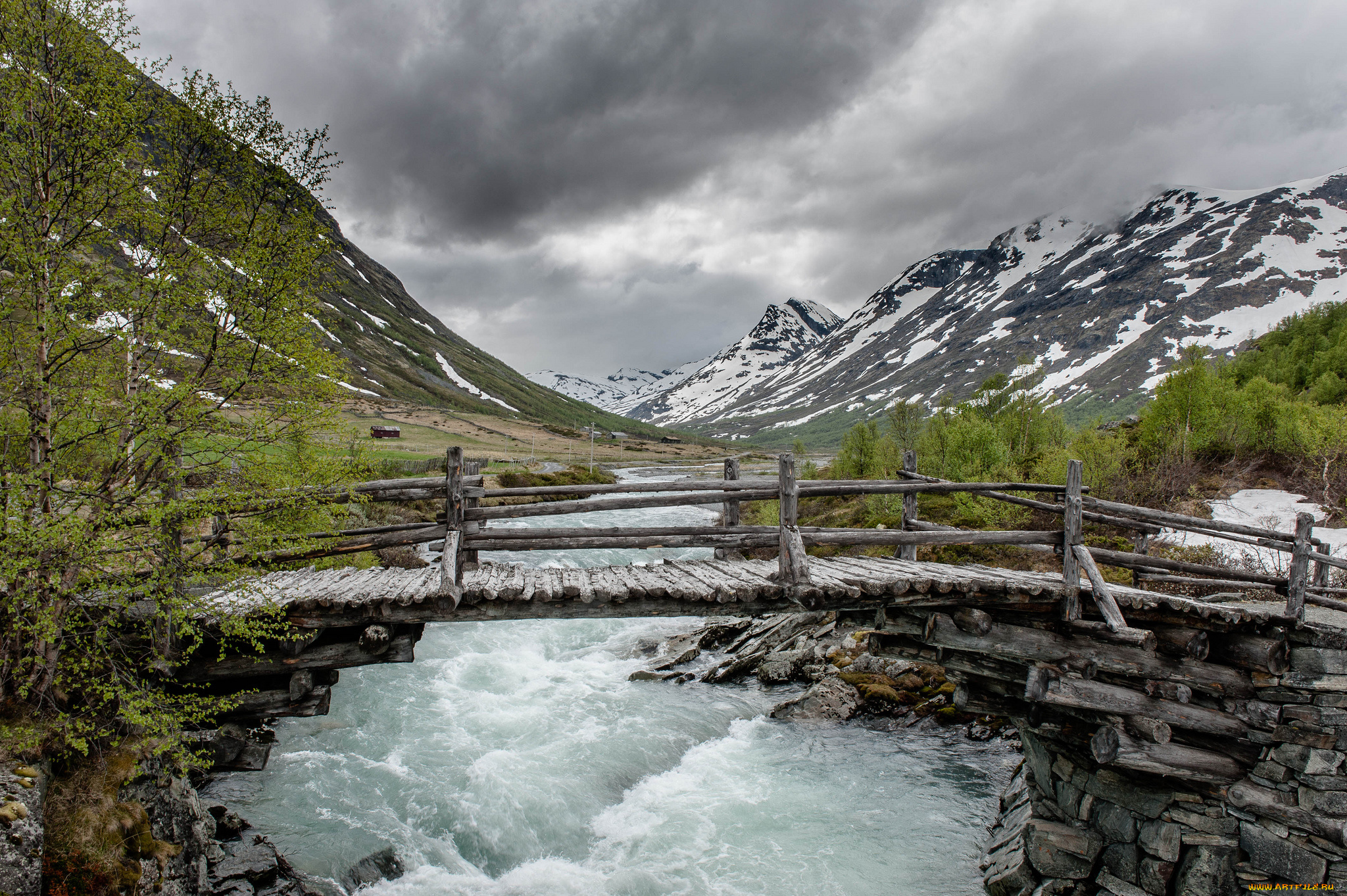 природа, реки, озера, мост, горы, стремнина, река