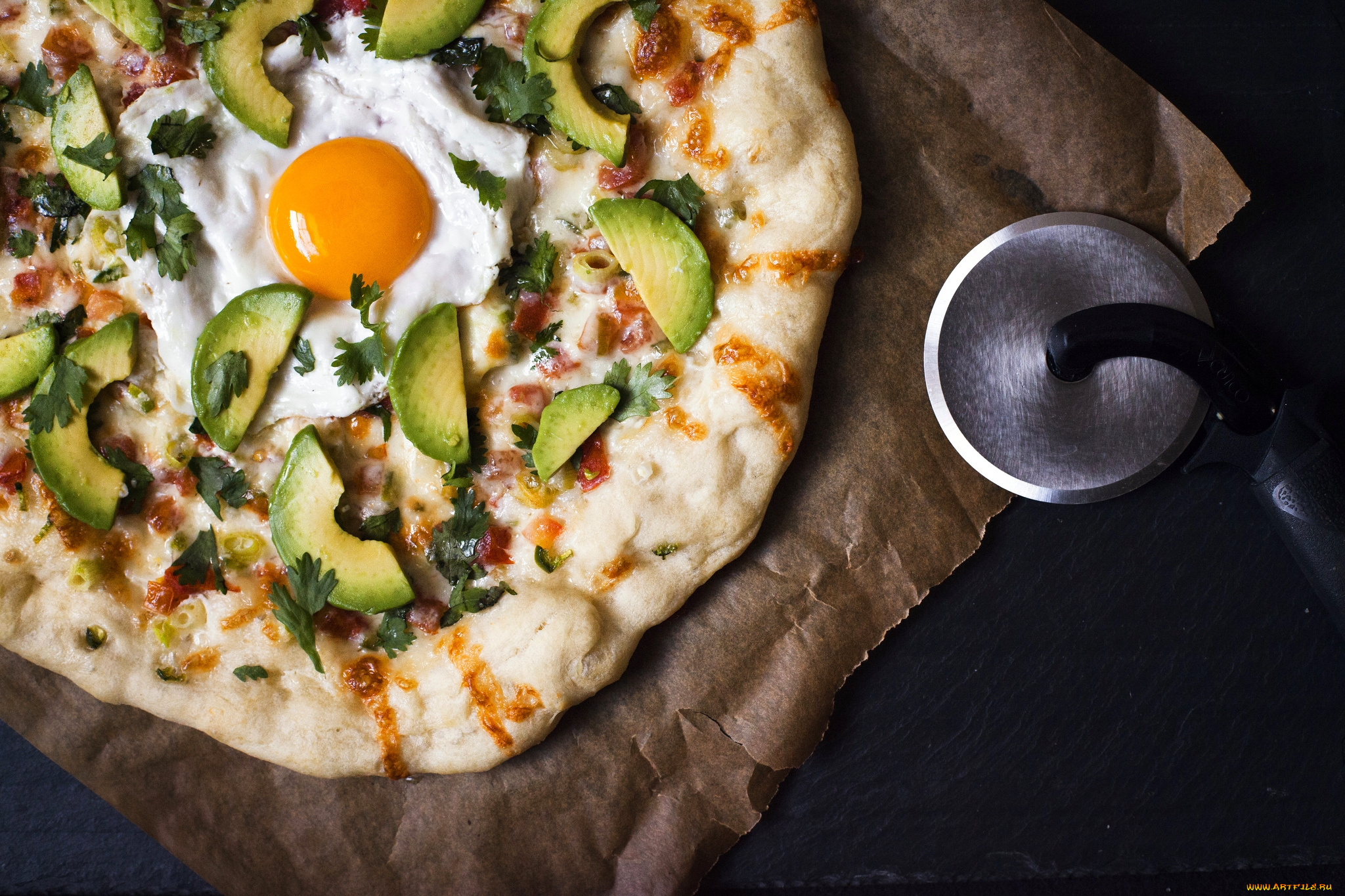 еда, пицца, яйцо, авокадо
