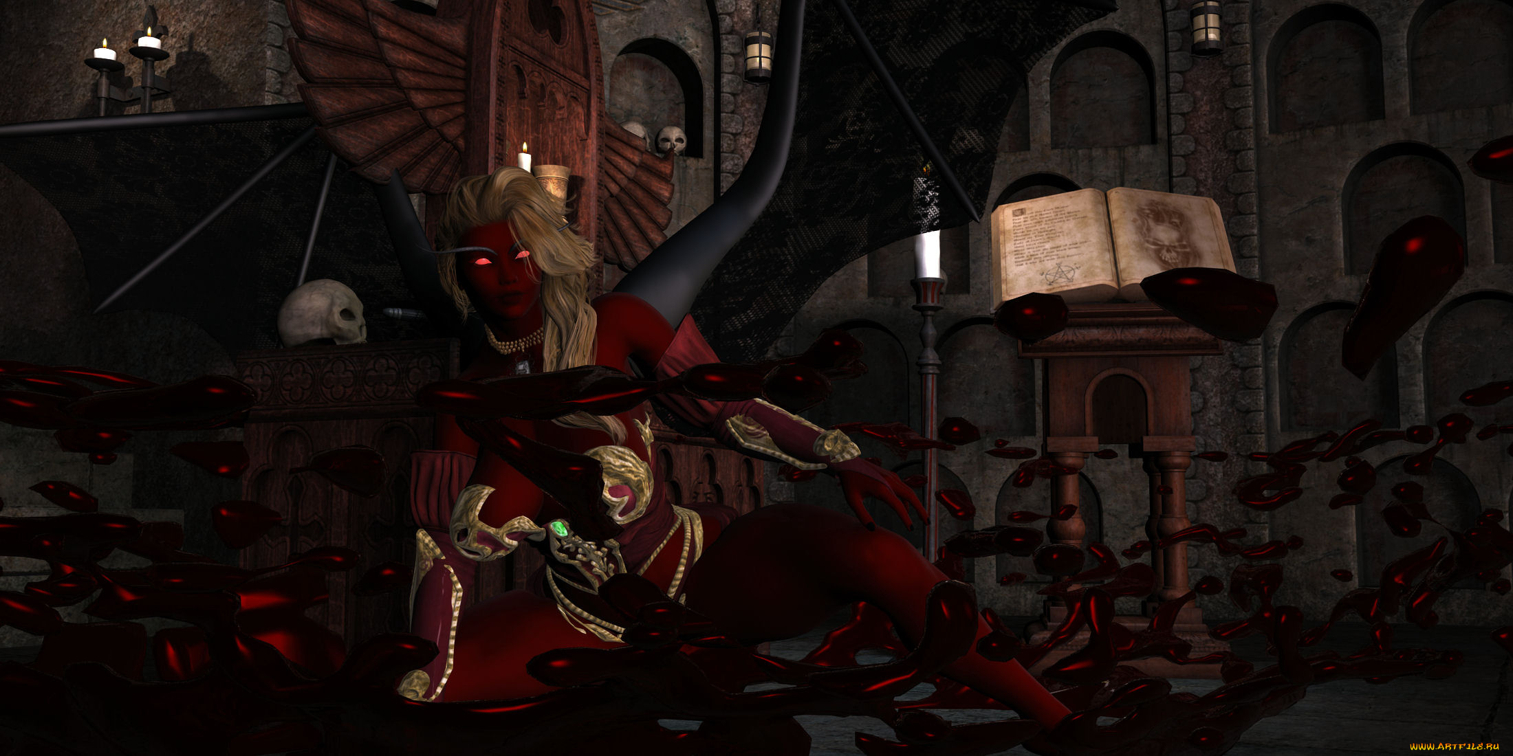 3д, графика, фантазия, , fantasy, книга, череп, существо