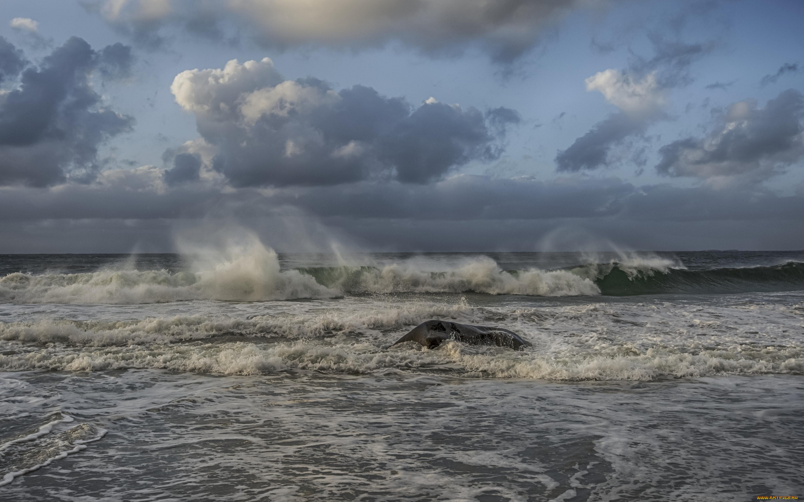 природа, моря, океаны, камень, берег, горизонт, облака, небо, брызги, пена, прибой, волны
