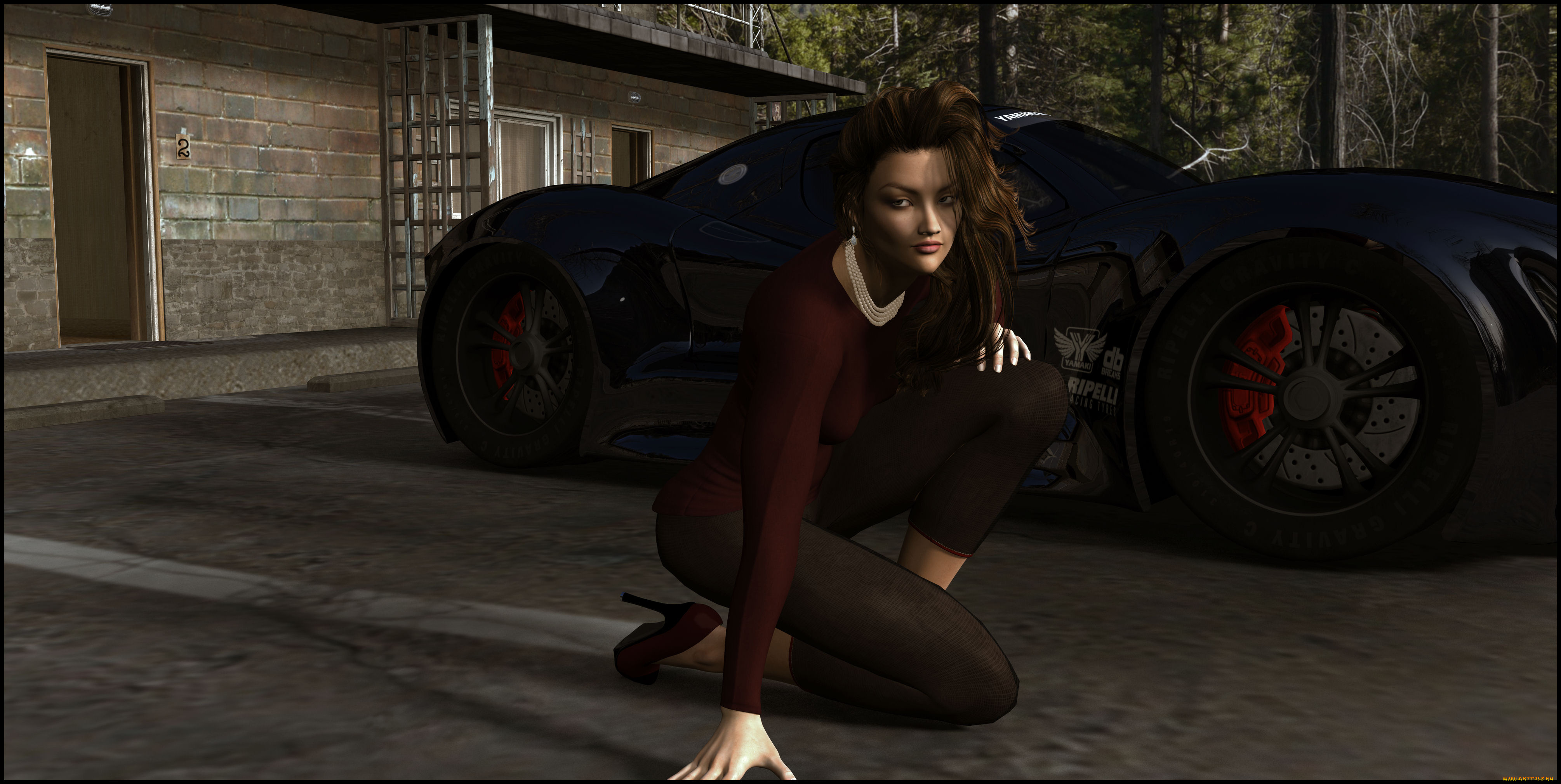 3д, графика, люди, , people, автомобиль, взгляд, девушка