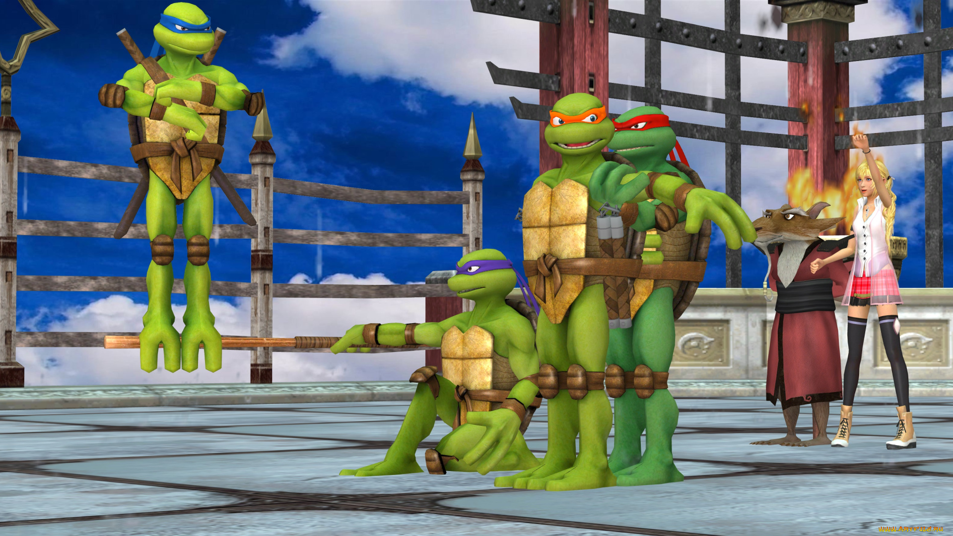 3д, графика, фантазия, , fantasy, девушка, взгляд, фон, черепашки, существо