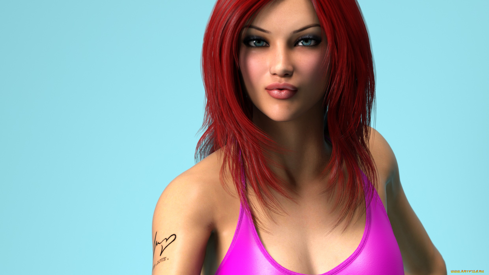 3д, графика, люди, , people, девушка, взгляд, фон, рыжая